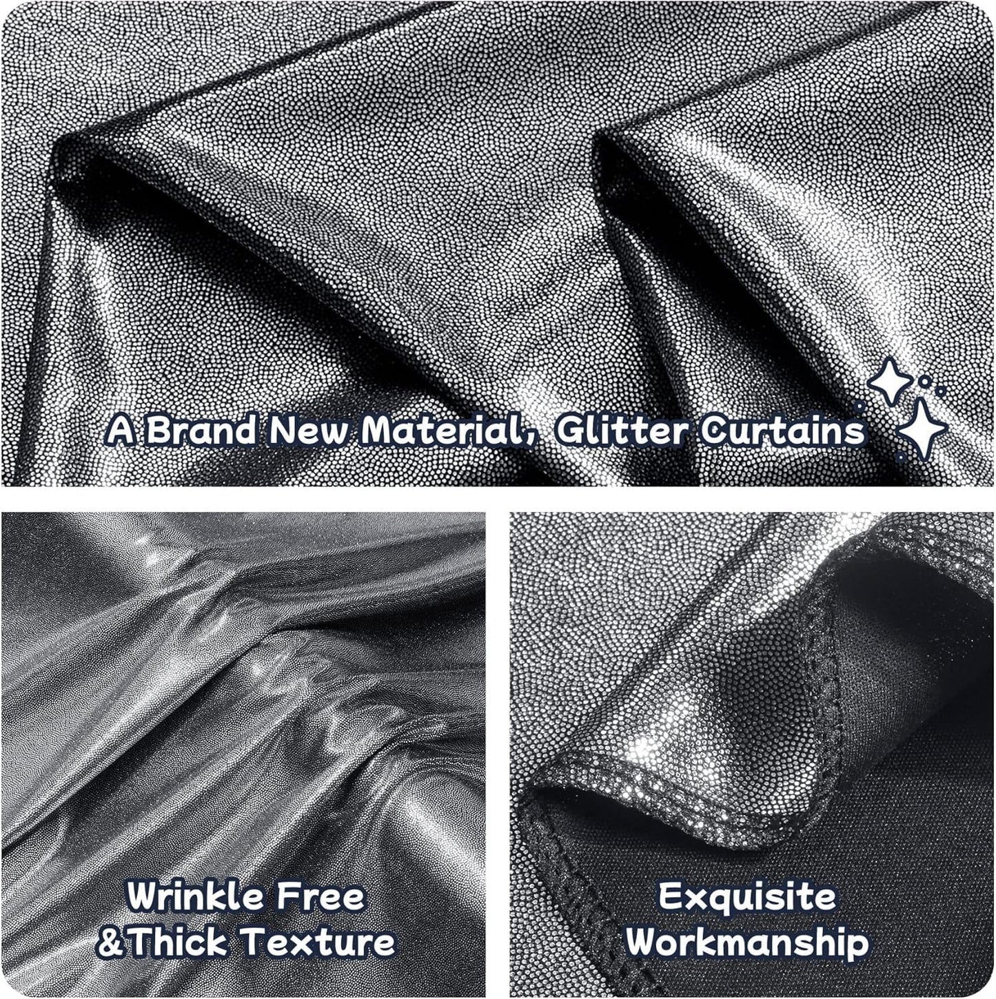 10ftx10ft Black Silver Glitter Sequin Backdrop Curtain for Parties, Wrinkle Free Sparking Backdrop Drapes, 2 Panels 5x10ft Shimmer Photo Back Drop Cloth for Wedding Birthday Photography