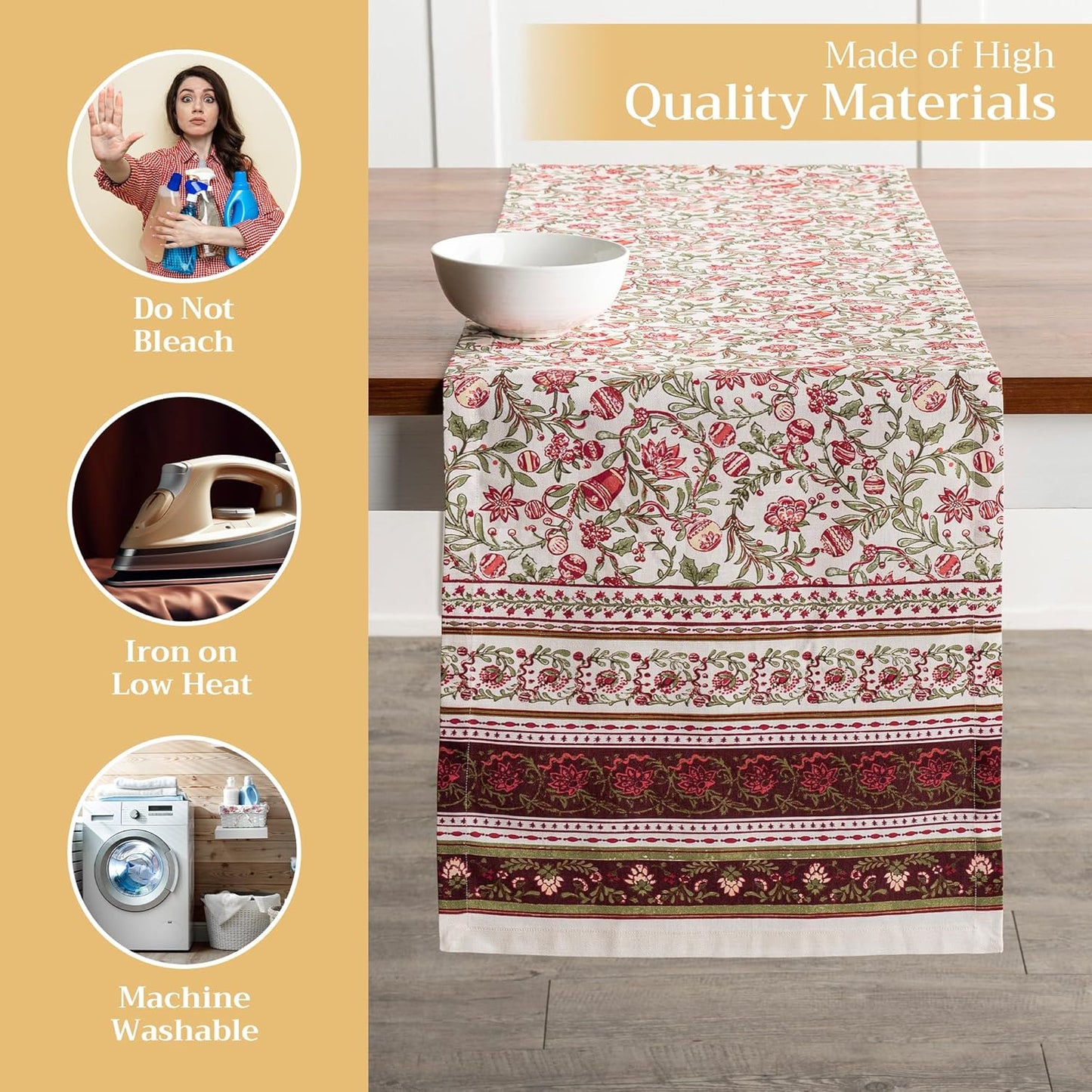 Maison d' Hermine Table Runner 100% Cotton Single Layer Table Runners 72 inches Long Decorative for Home Kitchen Dining Party Baby Shower Wedding Bridal Shower (Reveillon Au Jardin, 14.50" x 72")