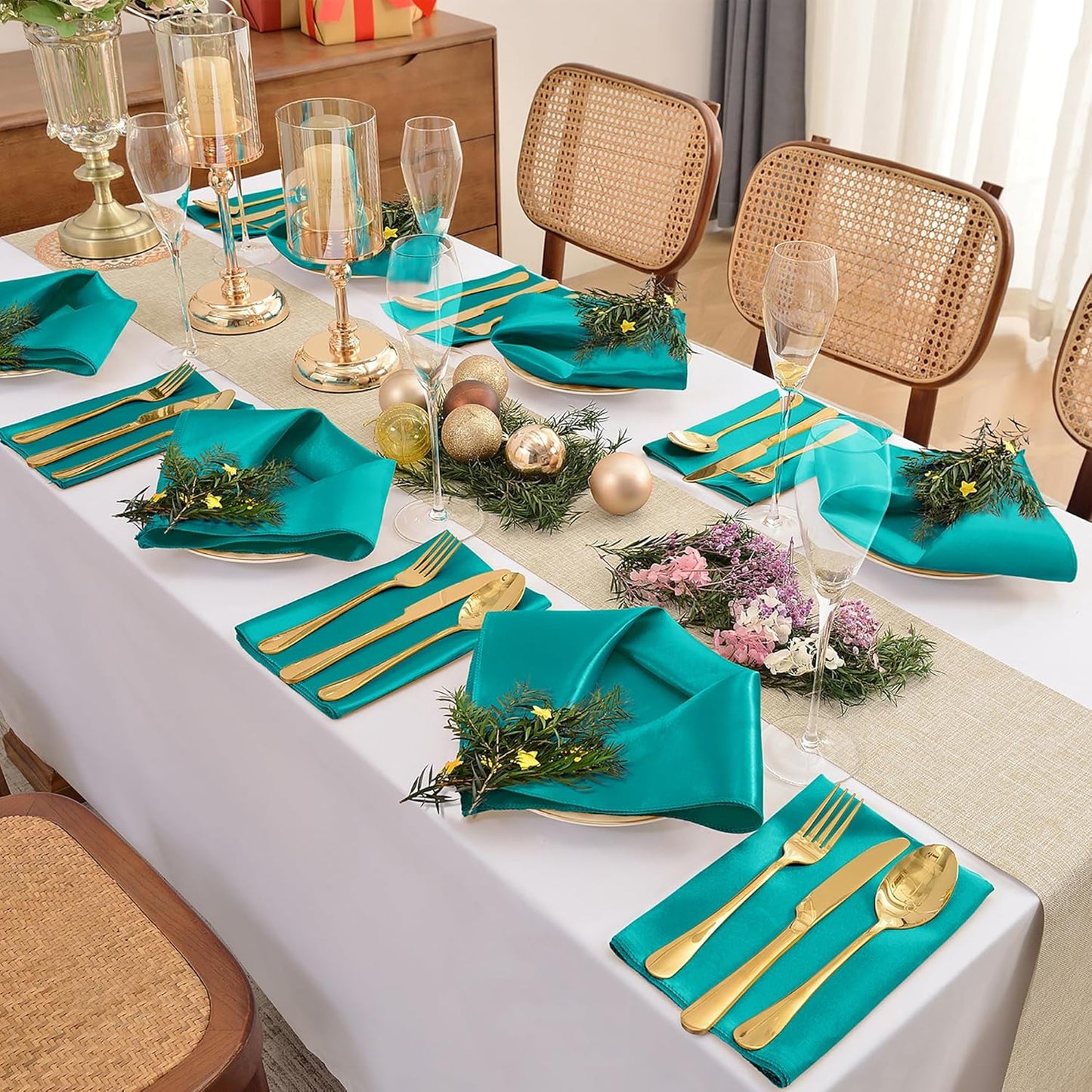 50 Pieces Teal Satin Napkins, 17" x 17" Square Table Napkins, Silky Soft Smooth Washable Napkins for Restaurant, Weddings, Dinner, Party Decoration