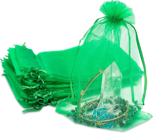 TheDisplayGuys 100-Pack 6x8 Light Green Sheer Organza Gift Bags with Drawstring, Jewelry Candy Treat Wedding Party Favors Mesh Pouch