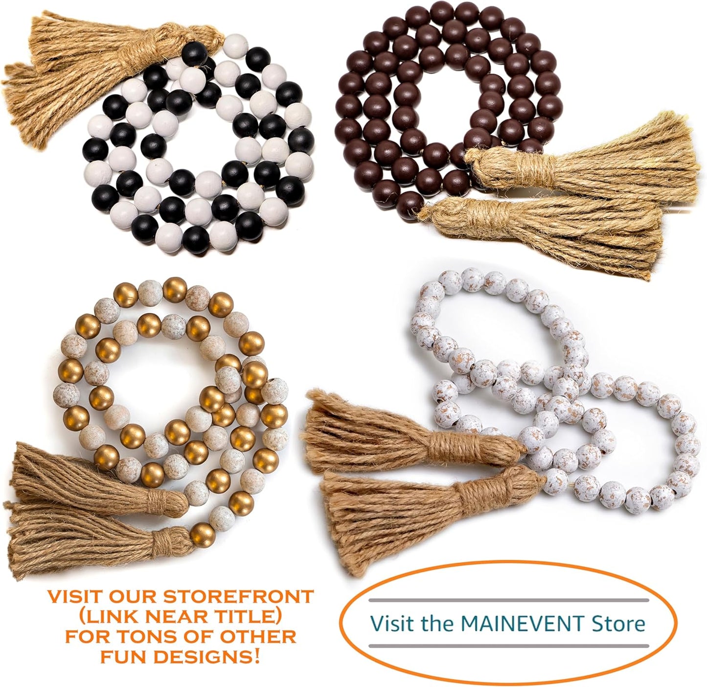 Boho Wood Decorative Beads & Tassel Garland Black
