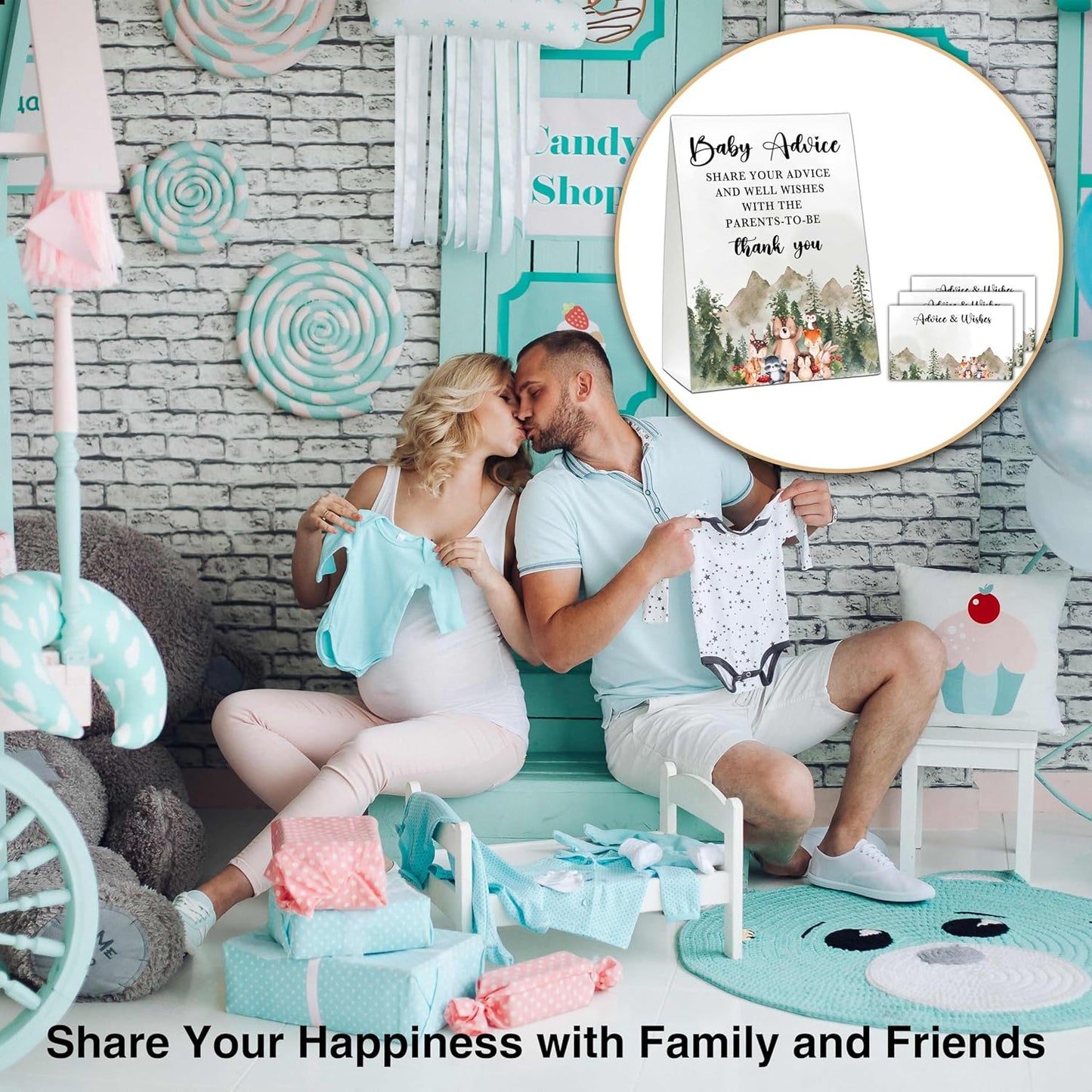 Woodland Baby Shower Game, Jungle Animal Safari 50 Baby Advice Cards with 1 Standing Sign for Gender Neutral Baby Shower - A03