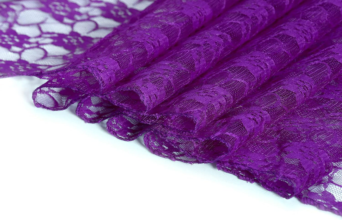 MDS Pack of 20 Wedding 12 x 108 inches Lace Table Runner for Wedding, Decorations for Birthday Parties, Banquets, Graduations, Engagements, and Runners fit Rectangle, Round Table- Cadbury Purple