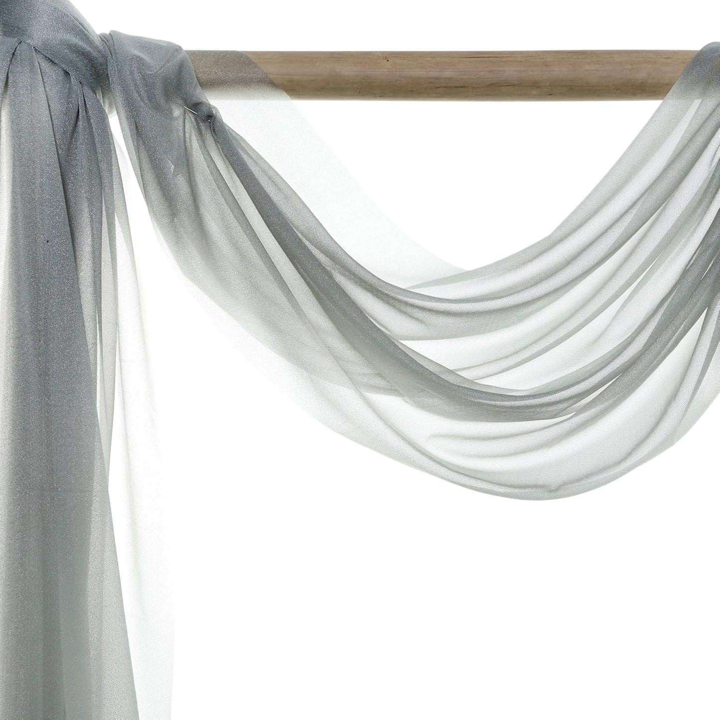 VDS Pack of 2 Panel (30 Inch X 50 Feet) Wedding Arch Draping Fabric Sheer Chiffon Fabric Drapery for Wedding Ceremony Reception Swag Backdrop Canopy Chuppah ARBO Altars Decoration (Grey)