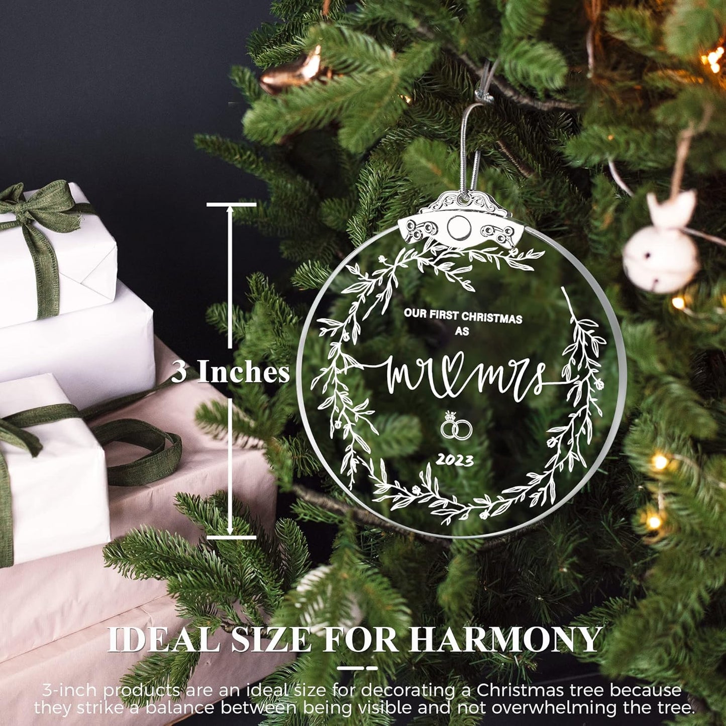 First Christmas Married Ornament 2023 Glass Wedding Keepsake Gift Box for Couples
