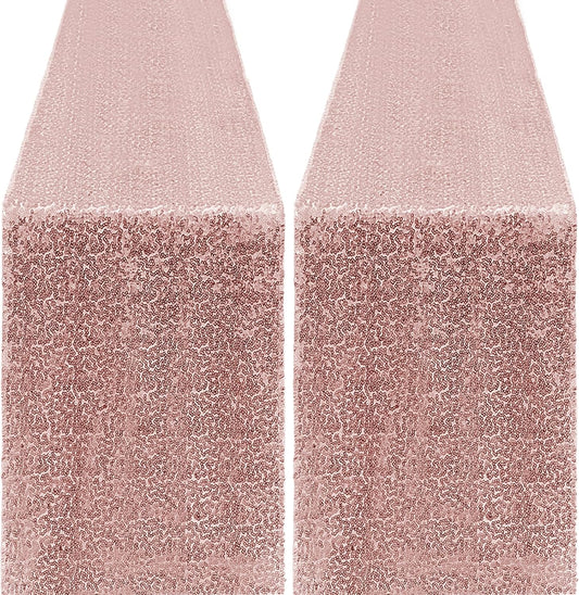 2 Packs 12 x 72 inches Sequin Table Runner, Rose Gold Glitter Table Runner for Birthday Party Supplies Wedding Engagement Baby Shower Holiday Celebration Event Decorations