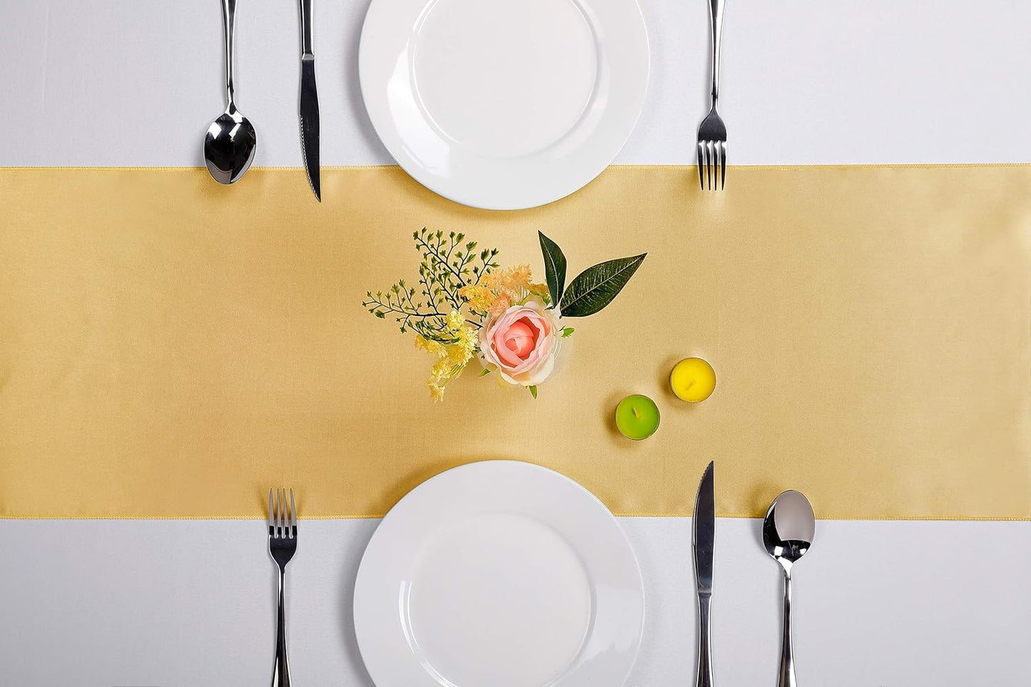 5-Pack Satin Table Runner Light Gold 12 x 108 inches Long, Table Runners for Wedding, Birthday Parties, Banquets Decorations（5 Pack, 12x108 Inch, Light Gold）