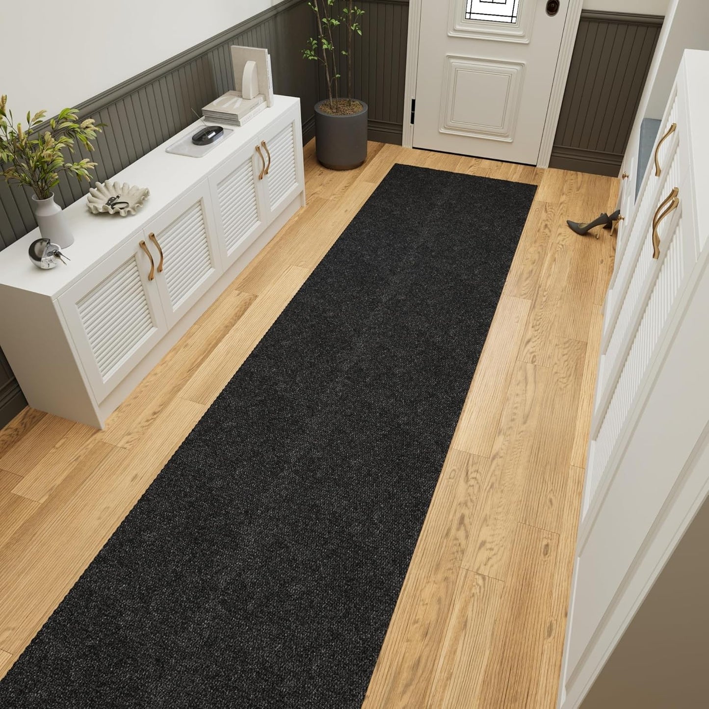 Ottomanson Commercial Scrape Rib Entry Mat – Heavy Duty Ribbed Floor Mat for High Traffic – Non Slip Rubber Back, Waterproof – Indoor Outdoor Use for Offices, Schools, Lobbies, 2' x 18', Black