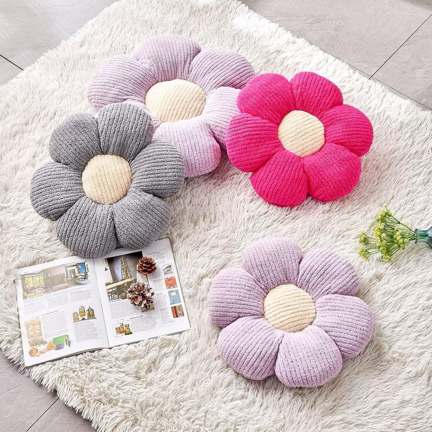 Flower Throw Pillow, Soft Hot Pink 19.6" Shaped Floor Pillow for Home Decor, Cute Aesthetic Plush Decorative Pillows for Bed, Sofa, Couch