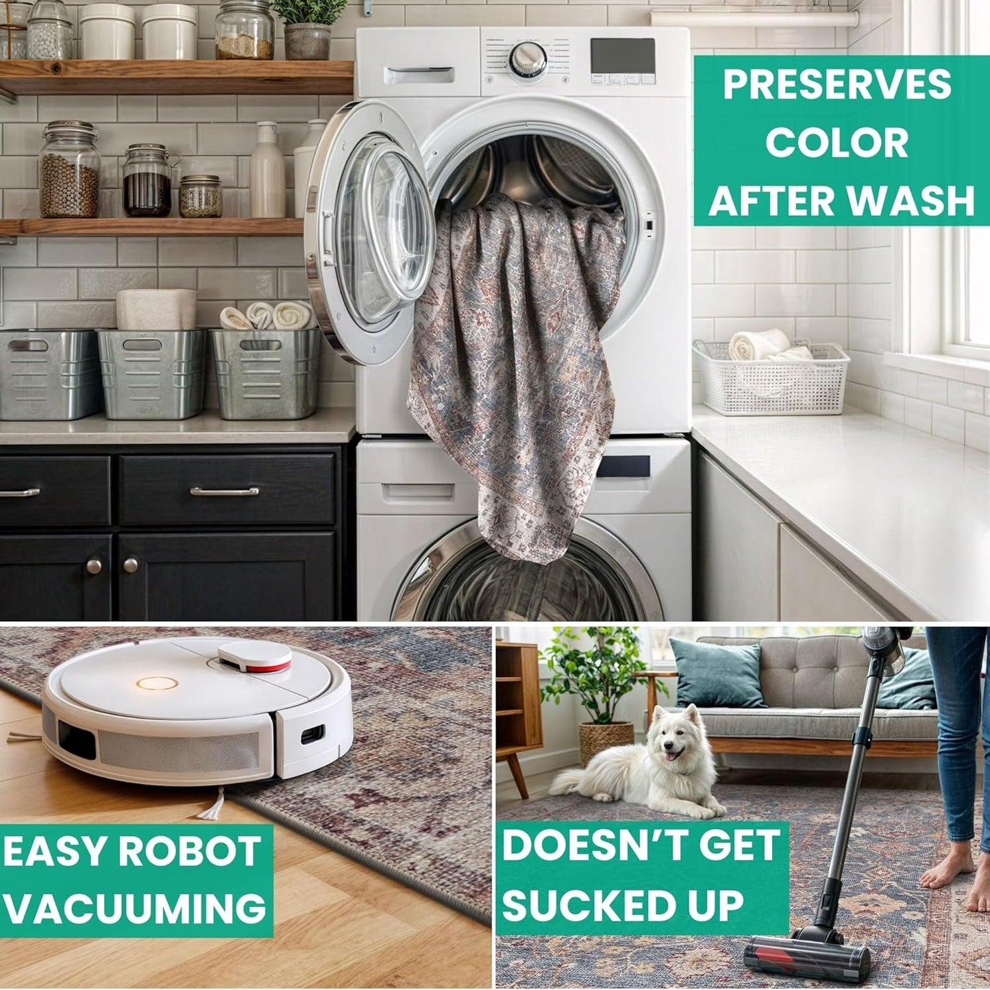 Bloom Rugs Washable Non-Slip 12 ft Runner - Beige/Blue Traditional Bordered Runner for Entryway, Hallway, Bathroom, and Kitchen - Exact Size: 2.5' x 12'