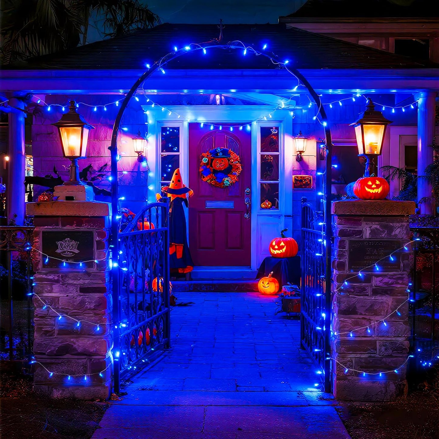 JMEXSUSS 600 Blue LED Halloween Lights Outdoor Waterproof 168ft Blue String Tree Lights Indoor Plug in 8 Modes for Bedroom Fireplace Halloween Party Xmas Christmas Decorations