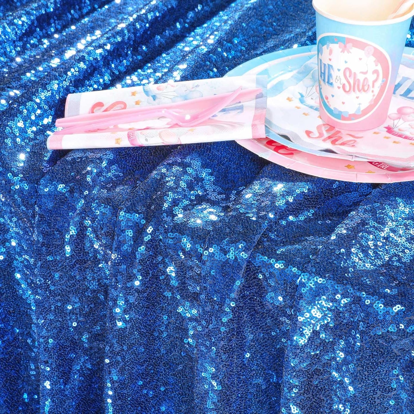 QueenDream Sequin Tablecloth Royal Blue Party Decorations: 60x102 Inch Glitter Table Cloth for Wedding Graduations Anniversaries Banquets