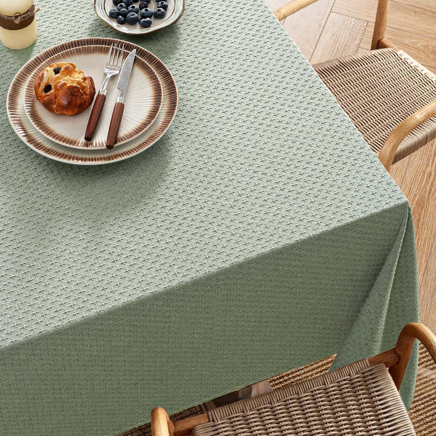 MIULEE Sage Green Linen Cottton Table Cloth Rectangle Tablecloth Waterproof Spillproof Cross-Star Textured Table Cltoth Decorative Farmhouse Style for Dining Party Weddings 52x70 Inch