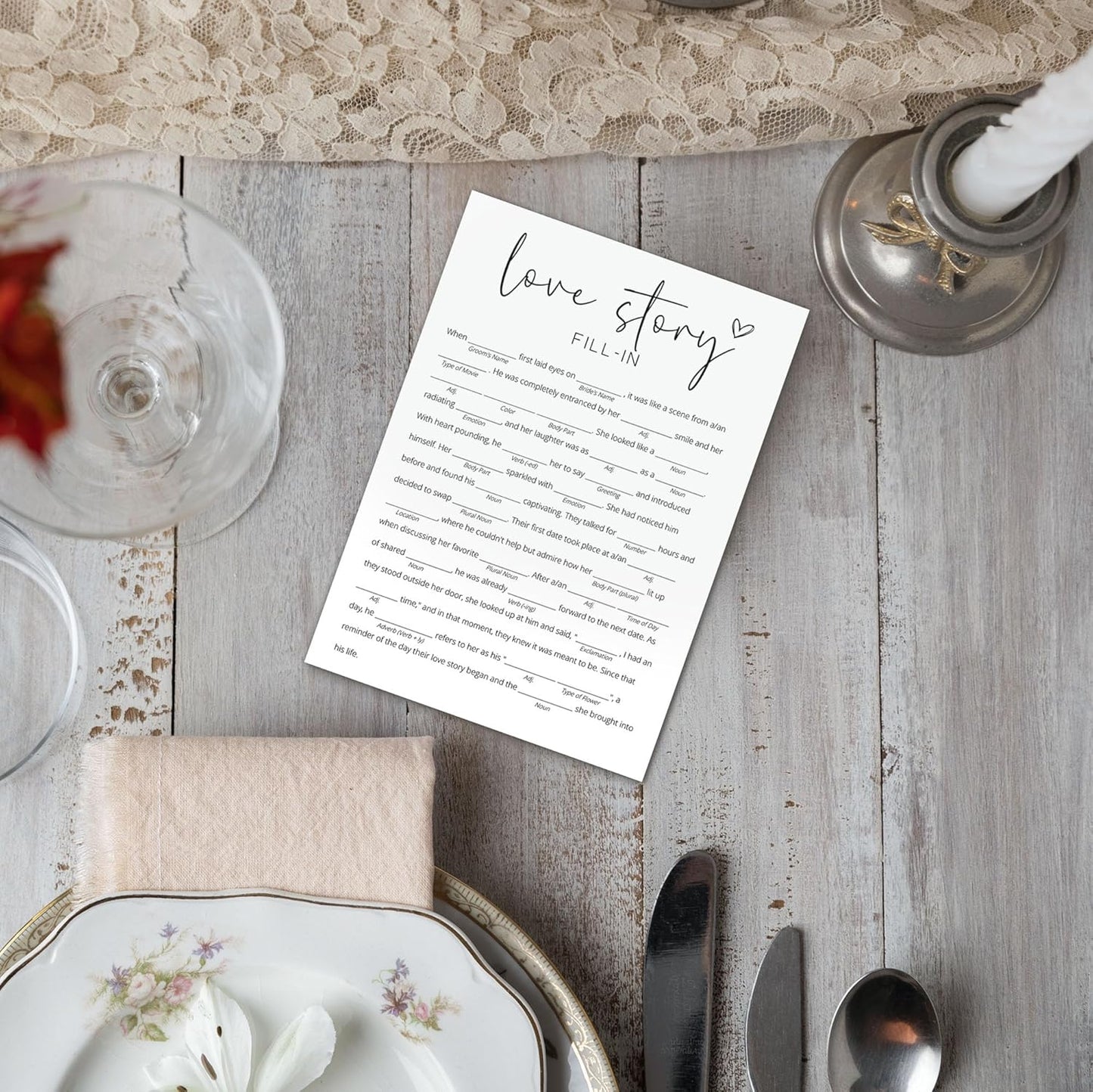 Bridal Shower Games, Love Story Fill-in, 25Pcs Minimalist White Double-Sided Bridal Game Cards, Wedding Shower Games for Guests, Engagement Bachelorette Party Supplies - A26