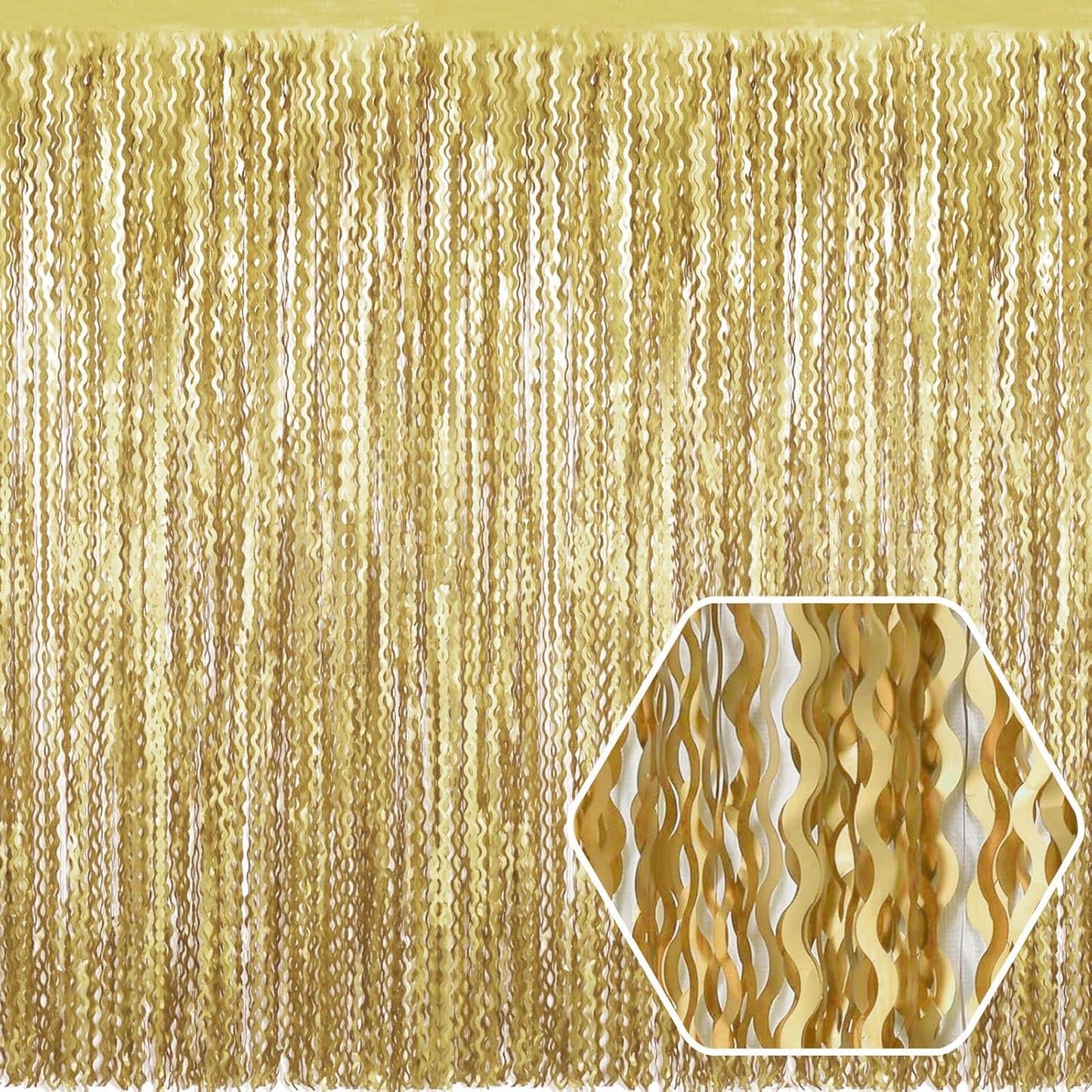 4 Pack Light Gold Wave Foil Fringe Curtain Backdrop, 3.28Ft x 8.2Ft Metallic Tinsel Foil Fringe Streamer Curtains for Photo Booth, Mother's Day, Easter, Birthday, Wedding Party Decoration