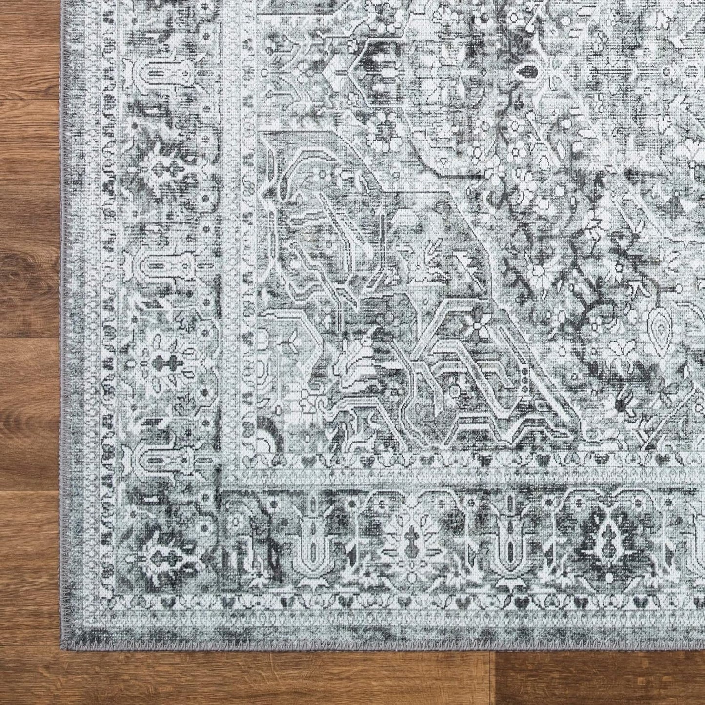 Bloom Rugs Washable Non-Slip 7 ft Runner - Gray/Charcoal Traditional Medallion Runner for Entryway, Hallway, Bathroom, and Kitchen - Exact Size: 2.5' x 7'