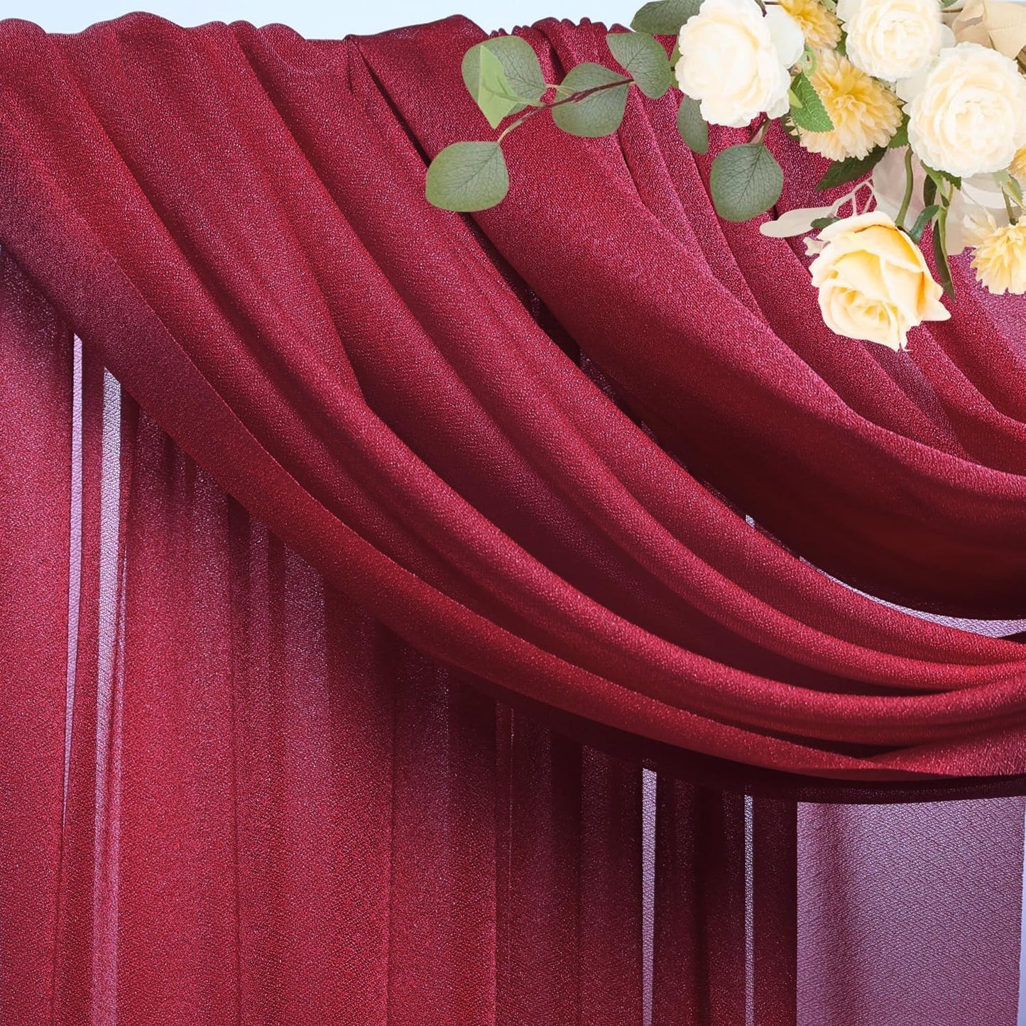 Wokceer Wedding Arch Draping Fabric - 28.7" x 20FT Burgundy Sheer Drapes Backdrop for Wedding Ceremony, Birthday Party, Bridal Shower Decoration