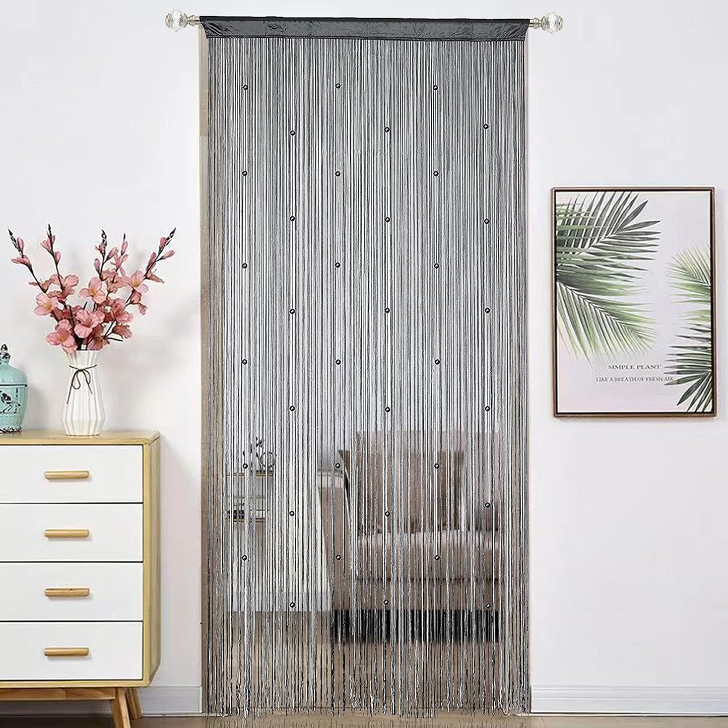 Beaded Doorway Curtain Door Beads Dense String Curtains Fringe Hippie Perfect for Wall Hanging Decor Room Divider Privacy Doors Window Closet Doorways Decorations (100x280cm,Grey)