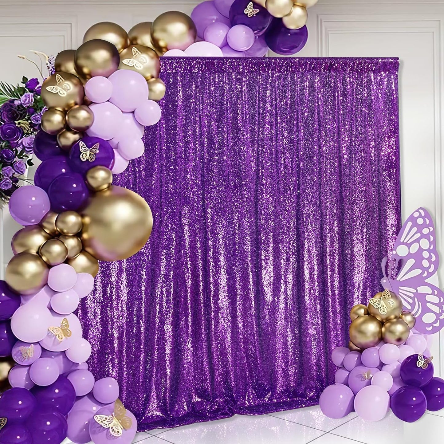 Purple Sequin Backdrop 8ft x 8ft Glitter Party Backdrop Curtains Glitter Background for Baby Shower Wedding Decorations