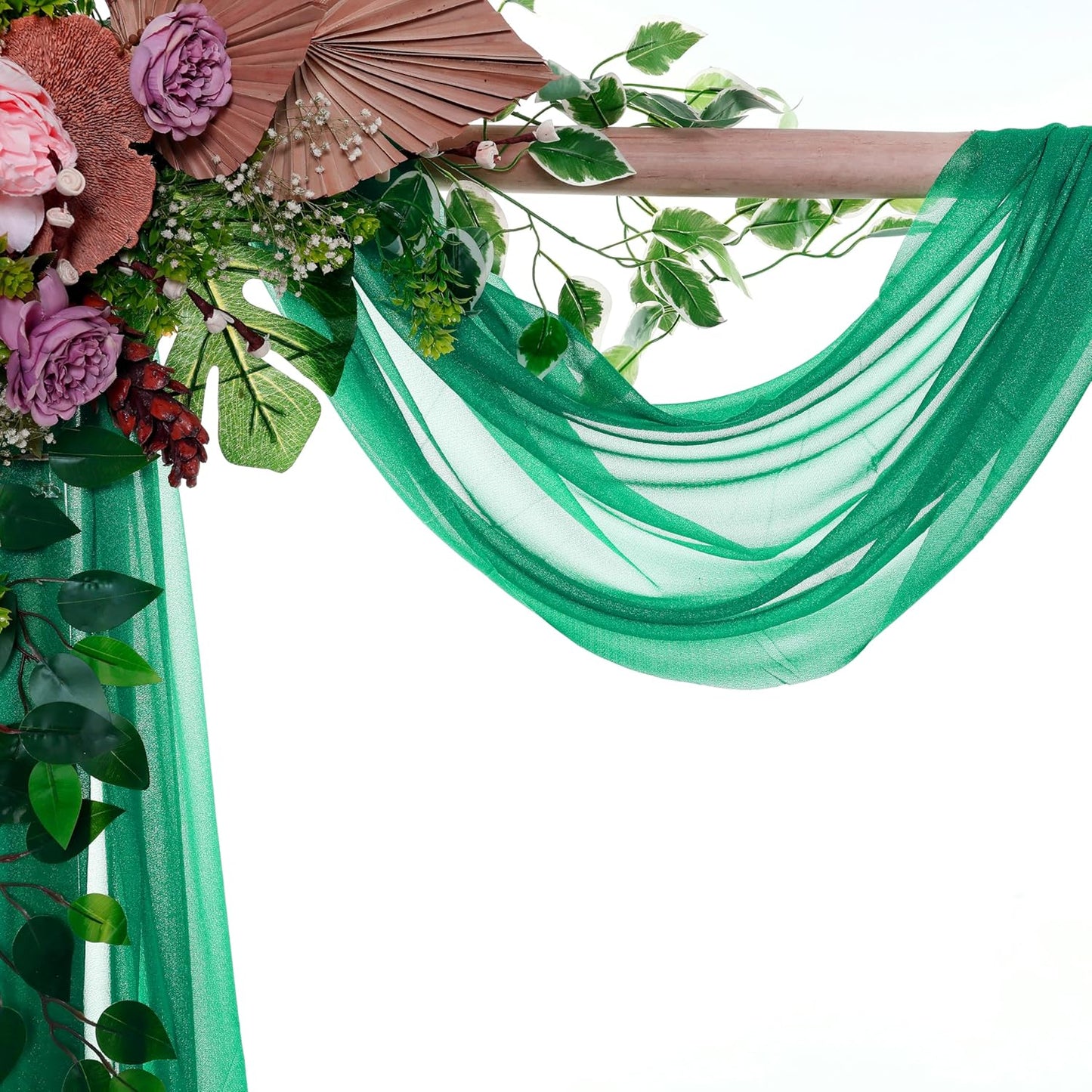 VDS Pack of 2 Panel (30 Inch X 20 Feet) Wedding Arch Draping Fabric Sheer Chiffon Fabric Drapery for Wedding Ceremony Reception Swag Backdrop Canopy Chuppah ARBO Altars Decoration (Emerald)