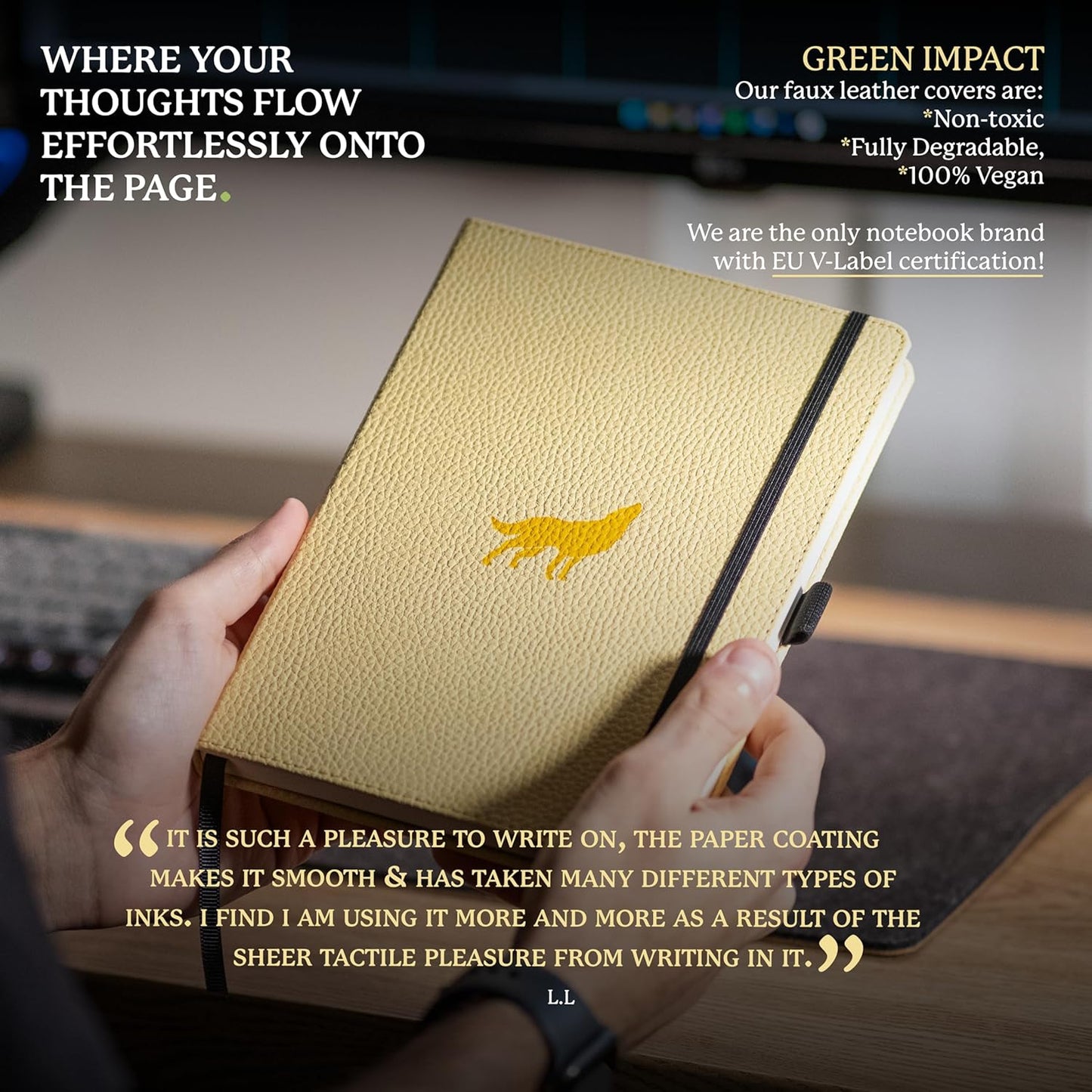 Dingbats* Wildlife Dotted Writing Journal Notebook A5 - Vegan Leather Hardcover - Ideal for Work, Travel - Pocket, Elastic Closure, & Bookmark