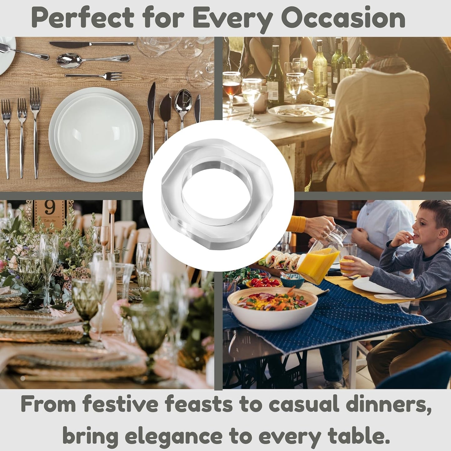 Acrylic Napkin Rings Set of 12-Elegant Napkin Holders for Cloth Napkins, Classic Round Serviette Rings for Dining Table Décor, Weddings, Banquets, Parties & Gatherings (Transparent)-ALPHA Living HOME