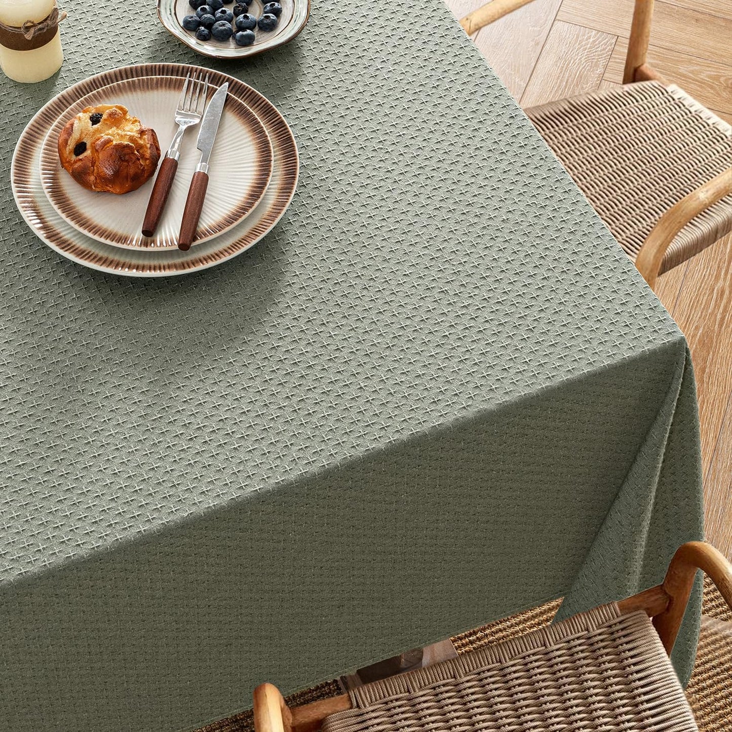 MIULEE Olive Green Linen Cottton Table Cloth Rectangle Tablecloth Waterproof Spillproof Cross-Star Textured Table Cltoth Decorative Farmhouse Style for Dining Party Weddings 60x120 Inch