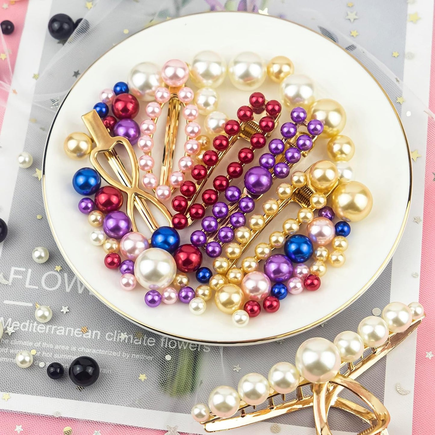 300Pcs Navy Blue Polished No Hole Faux Pearl Beads for Vase Filling Decorations, Plastic Pearls Vase Fillers, Table Scatters, Wedding Centerpiece, Home Decor, 8/14/20 mm