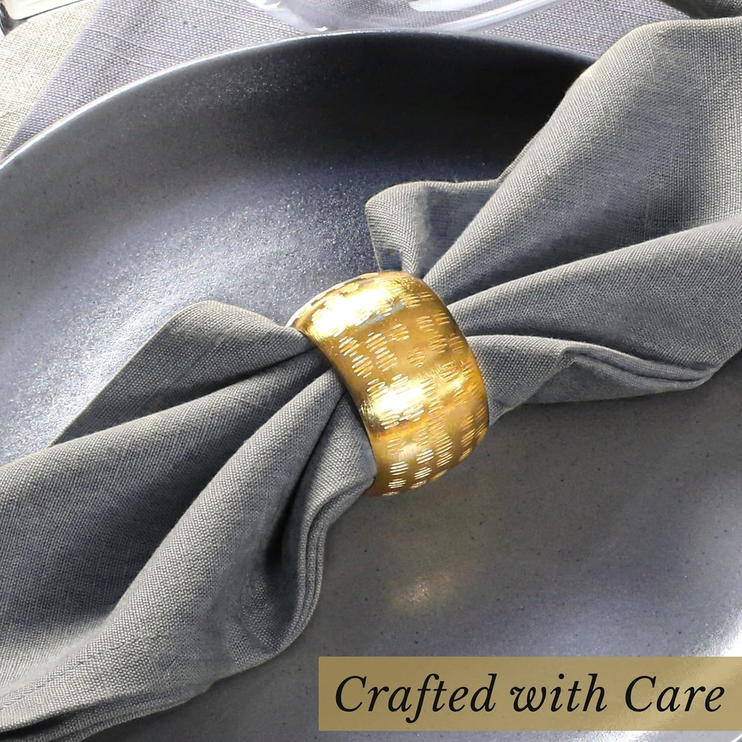 Napkin Rings Set of 12, Metal Napkin Holder Cuffs for Dinner Table Décor, Round Textured Farmhouse Modern Serviette Rings for Christmas, Weddings, Receptions, Daily Use, Gold - ALPHA Living HOME