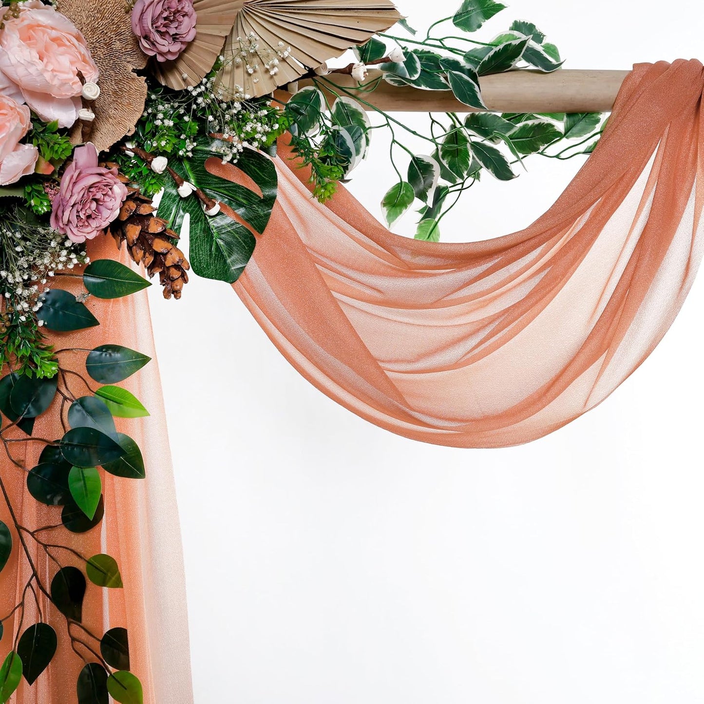 VDS Pack of 2 Panel (30 Inch X 40 Feet) Wedding Arch Draping Fabric Sheer Chiffon Fabric Drapery for Wedding Ceremony Reception Swag Backdrop Canopy Chuppah ARBO Altars Decoration (Coral Peach)