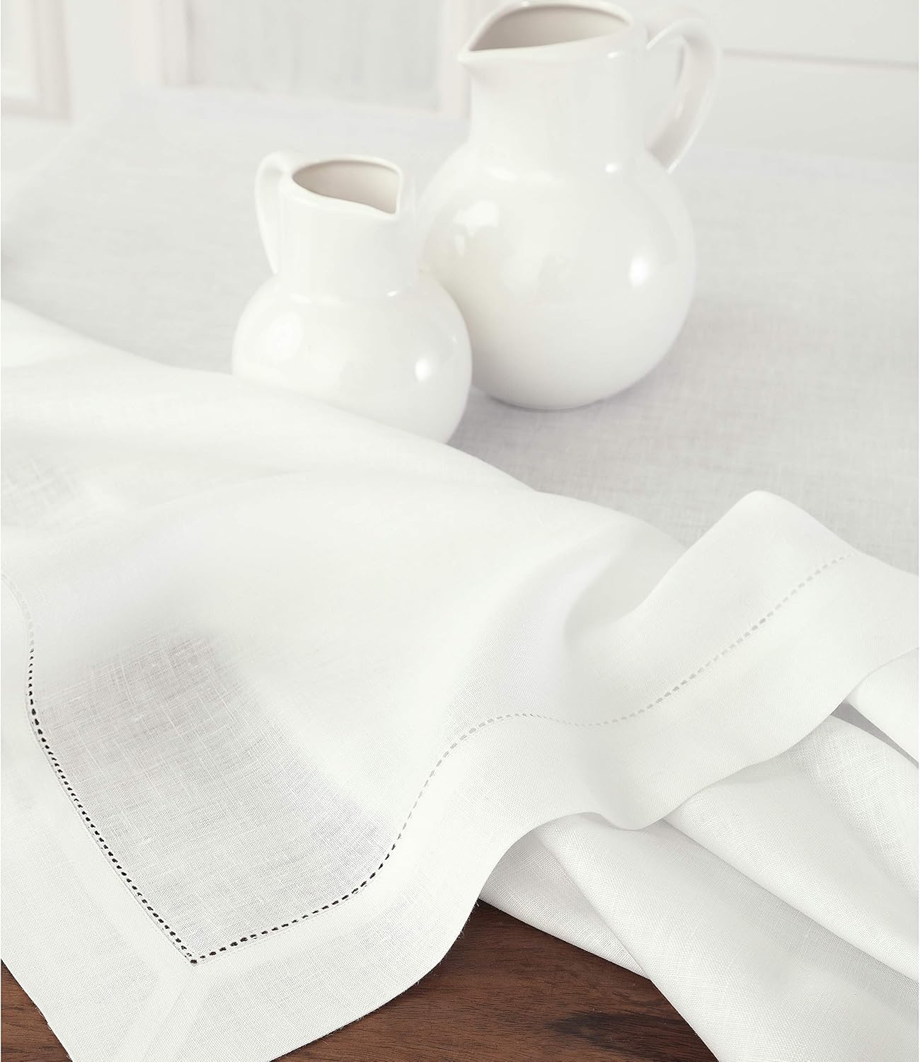 Solino Home Linen Tablecloth 60 x 108 Inch - Classic Hemstitch 100% Pure Linen White Table Cloth for Rectangle Tables - Machine Washable Tablecloth for Fall, Autumn, Halloween, Thanksgiving, Holiday