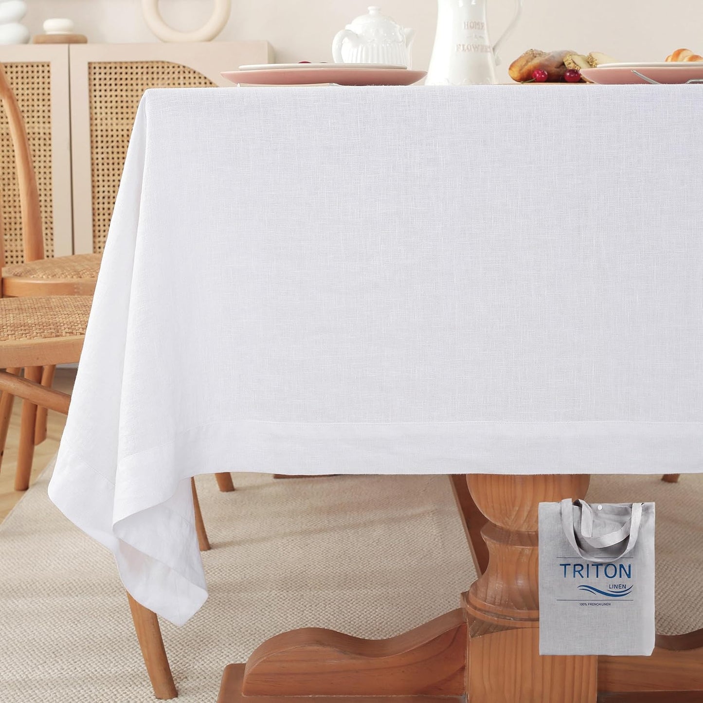 100% Pure Linen Tablecloths 60x90Inches,Rectangle Table Cloth for Dining,Picnic,Weddings and Restaurants,Durable Stonewashed Tablecloths (Re-White, Rectangle - 60 x 90 Inch)