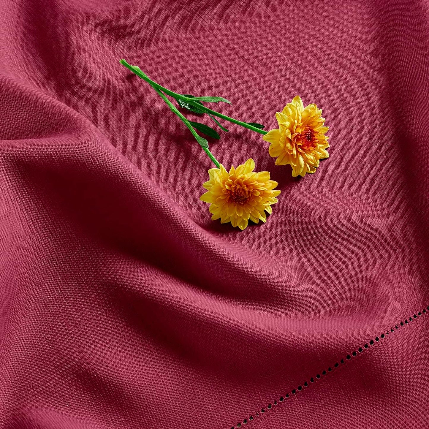 Solino Home Linen Tablecloth 52 x 52 Inch - 100% Pure Linen Beet Square Tablecloth - Classic Hemstitch, Machine Washable Table Throw for Fall, Autumn, Thanksgiving, Holiday