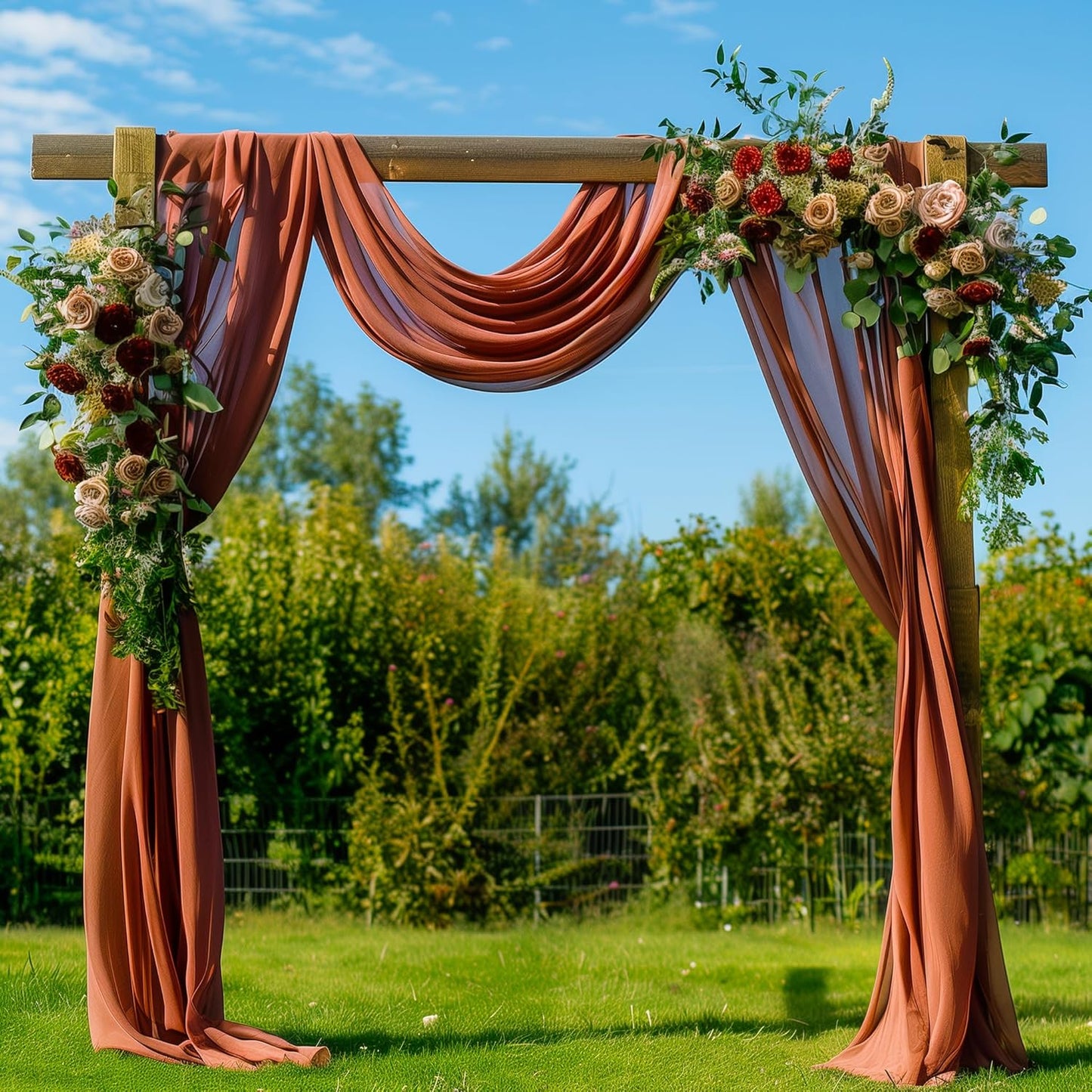 Wedding Arch Draping Fabric 2 Panels 28.7" x 20FT Terracotta Sheer Chiffon Backdrop Drapes for Wedding Ceremony Birthday Party Bridal Shower Outdoor Decoration