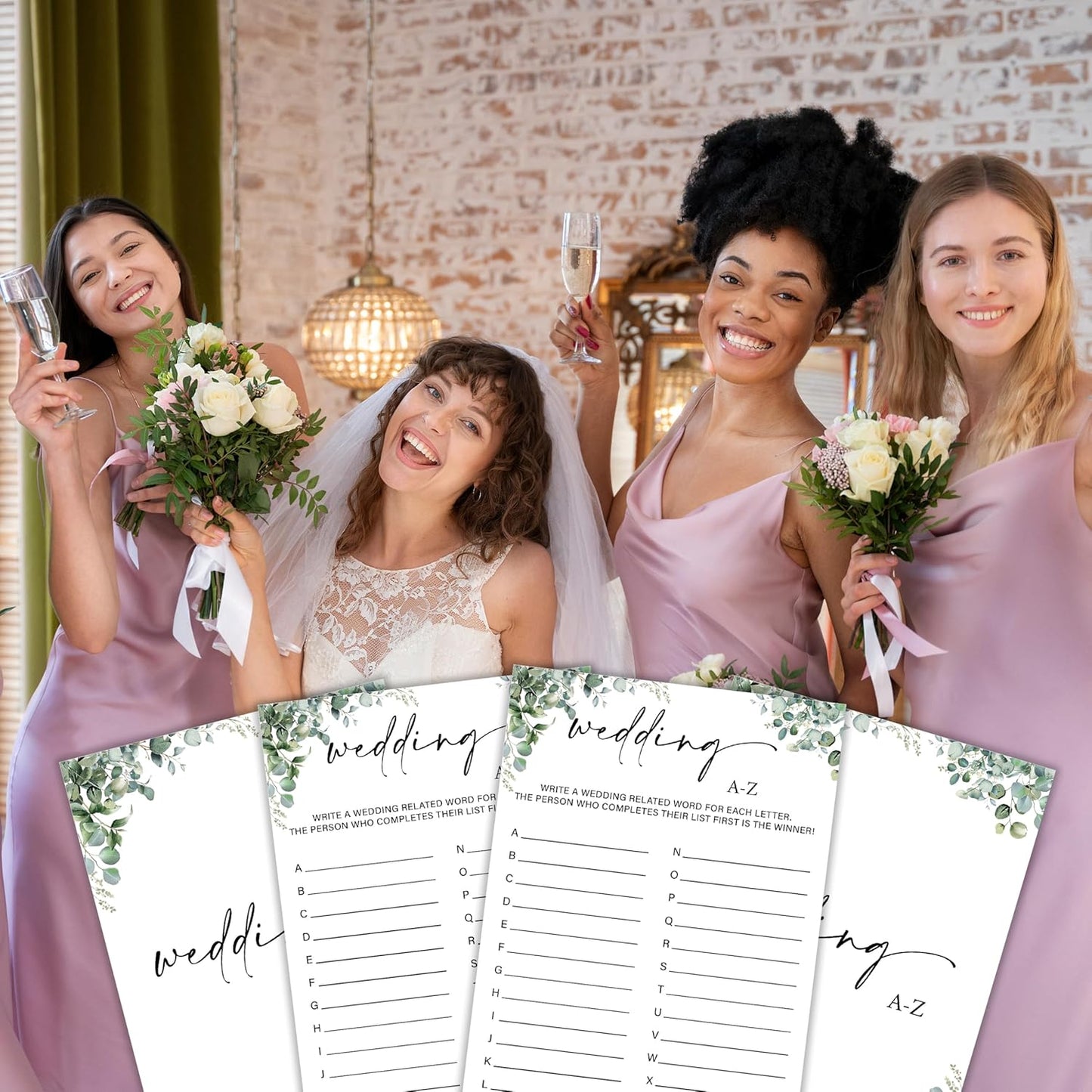 Eucalyptus Bridal Shower Game Cards - Wedding A-Z Games, Engagement Bachelorette Party Bridal Shower Games for 30 Guests, Double Sided Cards Set of 30, Activity Supplies & Favor/A06