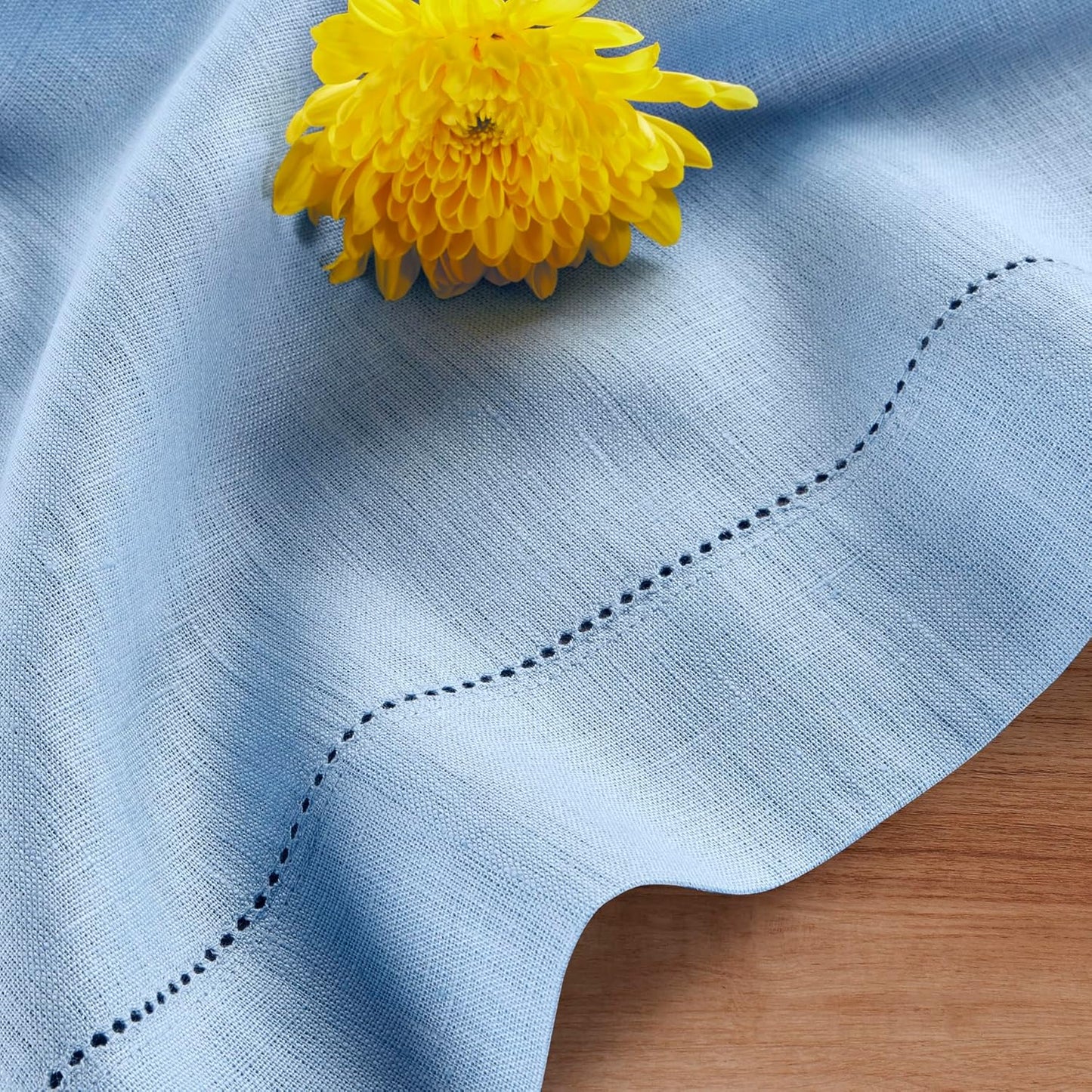 Solino Home Cornflower Blue Linen Tablecloth 60 x 90 Inch - 100% Pure Linen Hemstitch Table Cloth for Rectangle Tables - Classic Hemstitch, Machine Washable Tablecloth for Christmas, Holiday