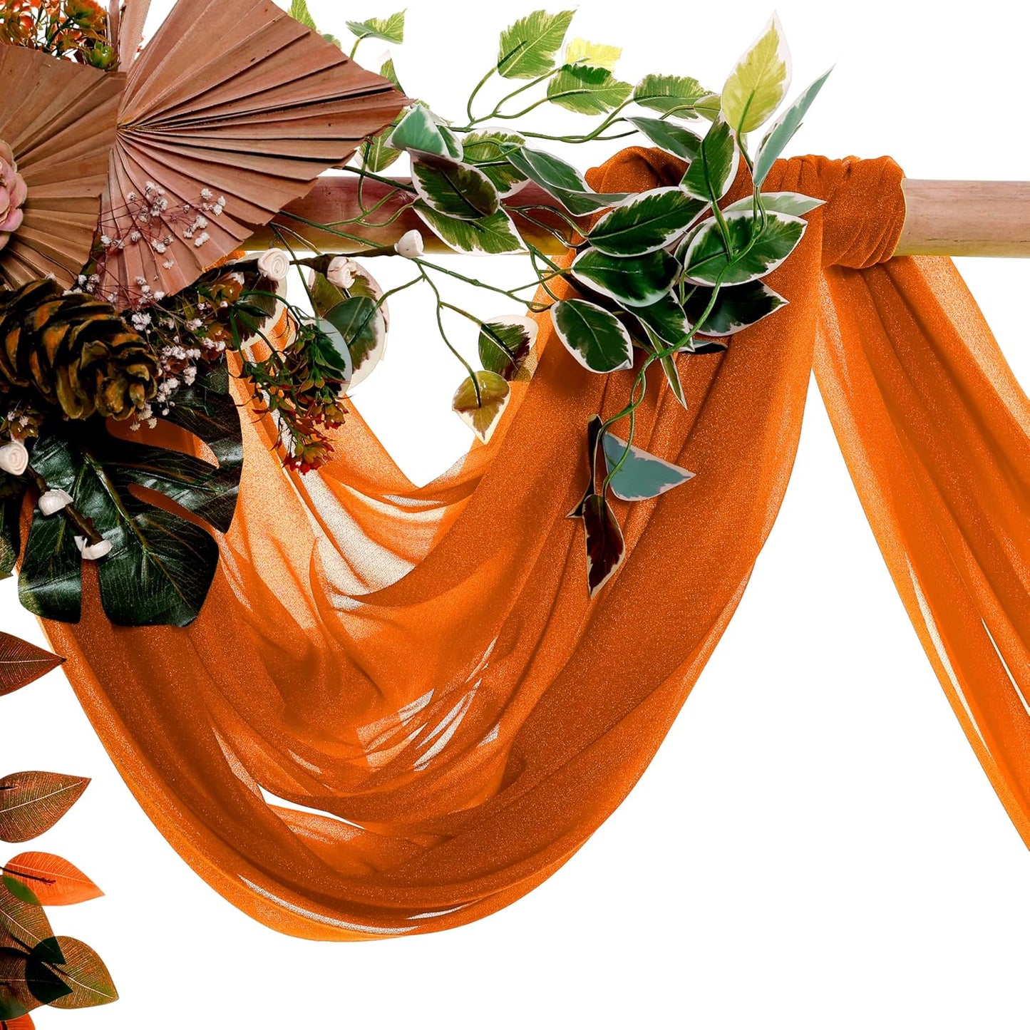 VDS Pack of 2 Panel (30 Inch X 40 Feet) Wedding Arch Draping Fabric Sheer Chiffon Fabric Drapery for Wedding Ceremony Reception Swag Backdrop Canopy Chuppah ARBO Altars Decoration (Orange)
