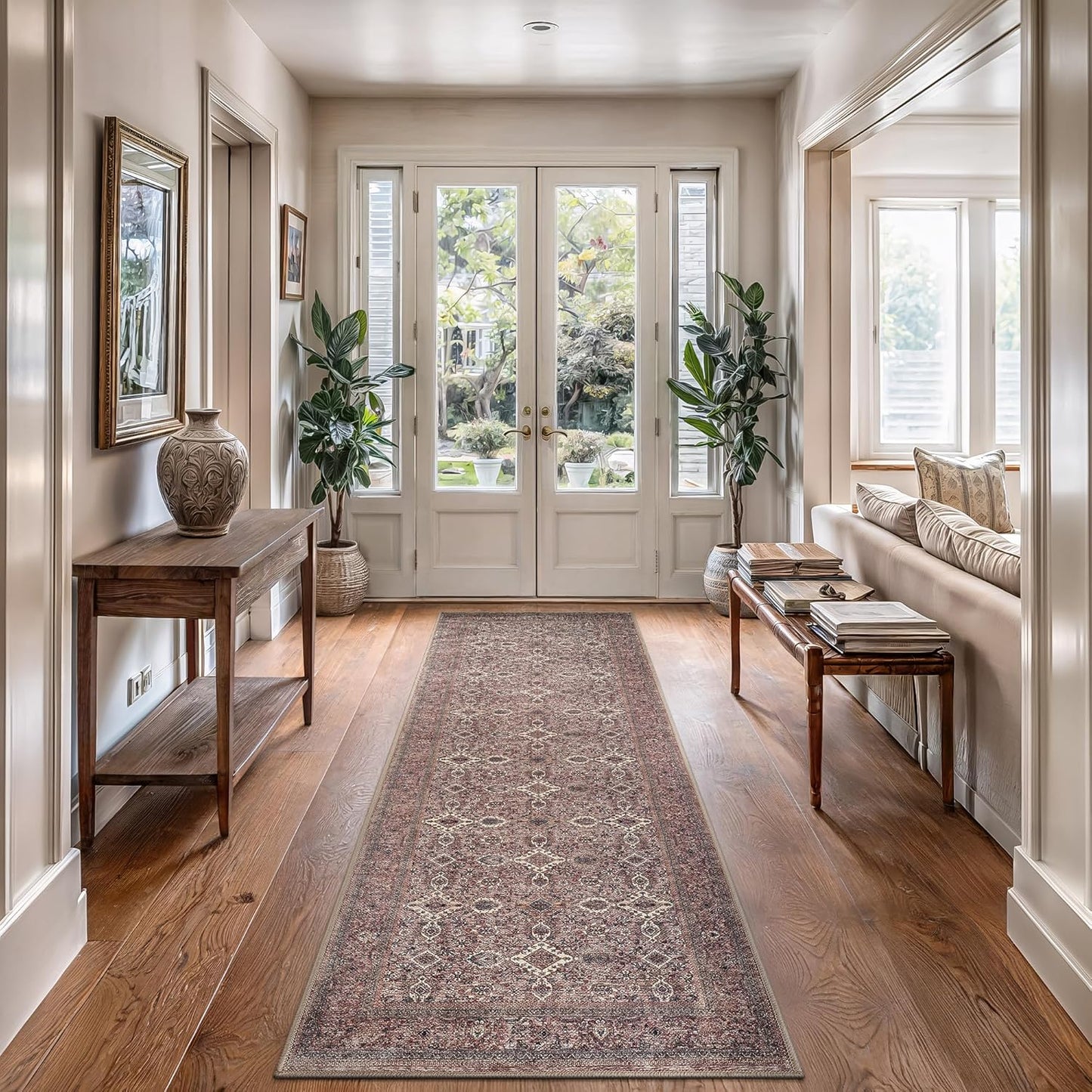 Bloom Rugs Washable Non-Slip 12 ft Runner - Beige Traditional Bordered Runner for Entryway, Hallway, Bathroom, and Kitchen - Exact Size: 2.5' x 12'