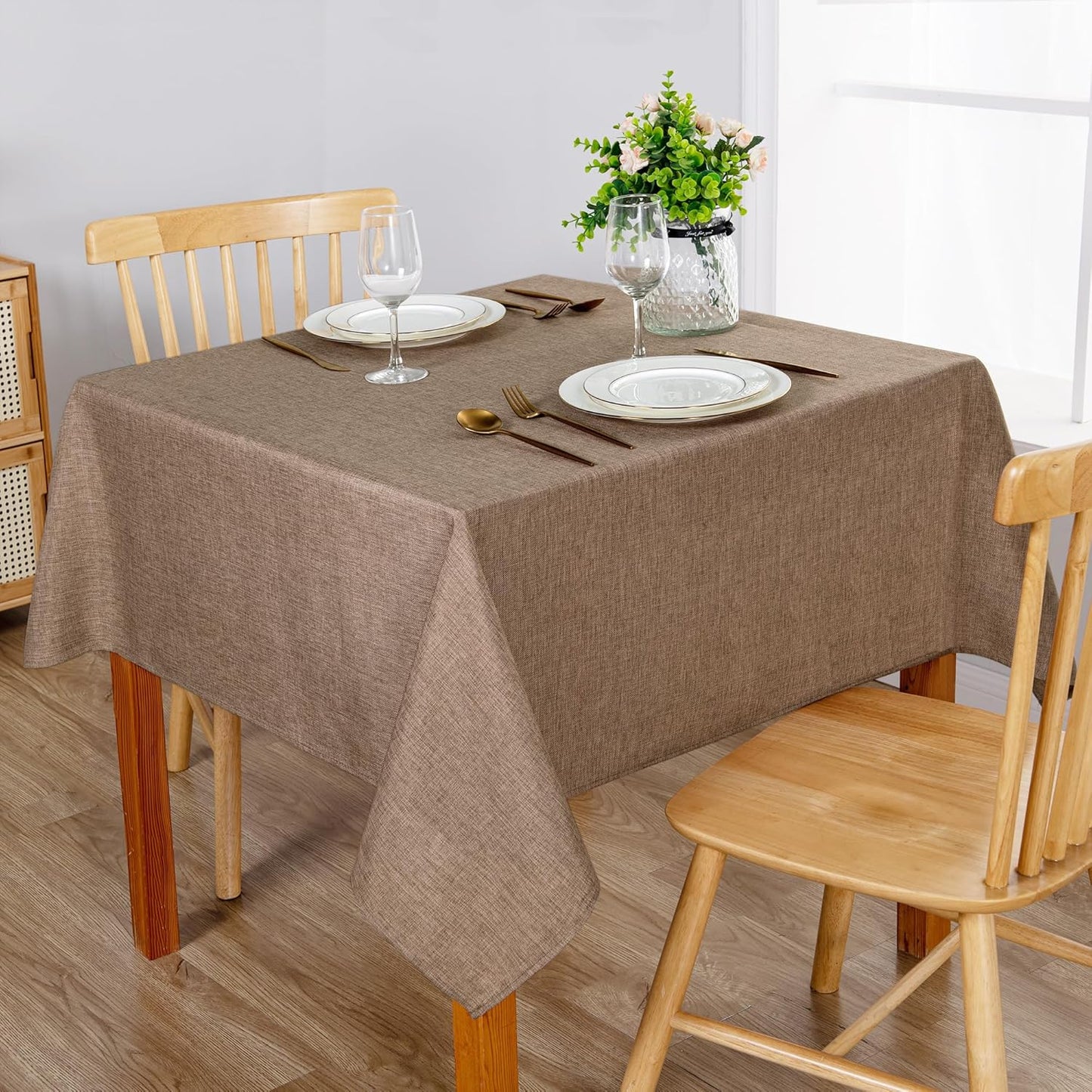 Hiasan Faux Linen Square Tablecloth - Wrinkle and Stain Resistant Washable Table Cloth for Kitchen Dining Room Holiday Table Cover for Party Dinner, Khaki, 60 x 60 Inch