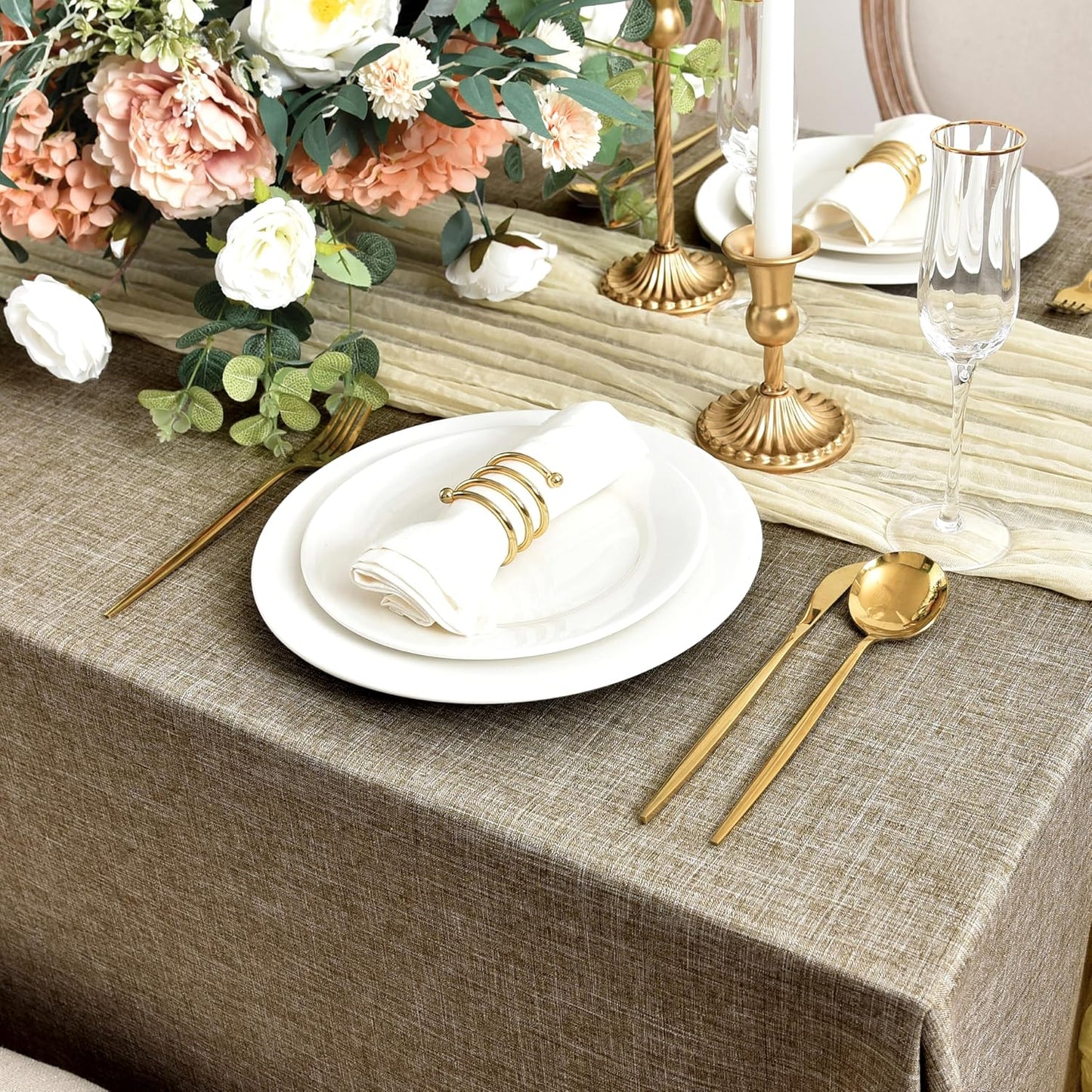 Fitable Faux Linen Tablecloths for Rectangle Tables: Water & Stain Resistant Farmhouse Table Cloth, Washable Burlap Textured Table Covers for Kitchen Dining Party(2 Pack, 60x102 Inch, Khaki)