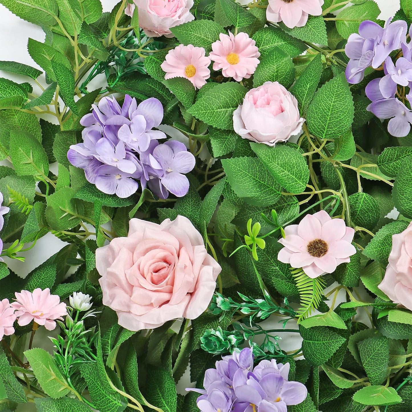 Dremisland 2PCS Artificial Rose Vine Fake Flower Garland 6FT Faux Silk Rose Hanging Vine Floral Garland Daisies Hydrangeas Ivy Vines for Wedding Party Wall Arch Garden Background Decor