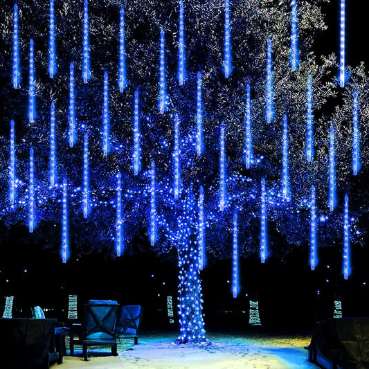 Dazzle Bright 864LED Christmas Light, Meteor Shower Rain Lights 11.8 Inch 24 Tubes, Waterproof Plug in Falling Rain Lights Christmas Decorations for Xmas Bushes Tree Yard Party (Blue)