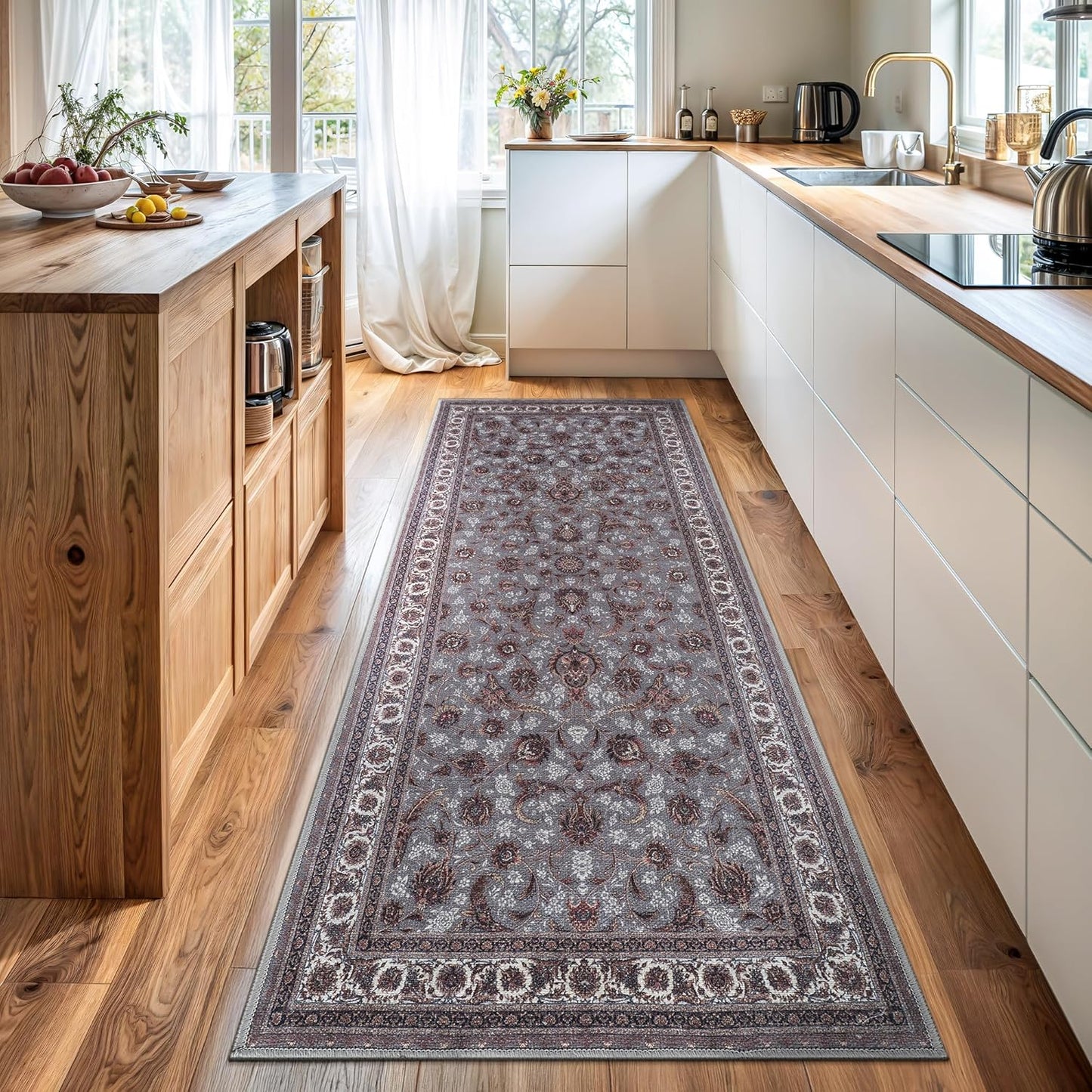 Bloom Rugs Washable Non-Slip 12 ft Runner - Slate Gray Traditional Oriental Runner for Entryway, Hallway, Bathroom, and Kitchen - Exact Size: 2.5' x 12'