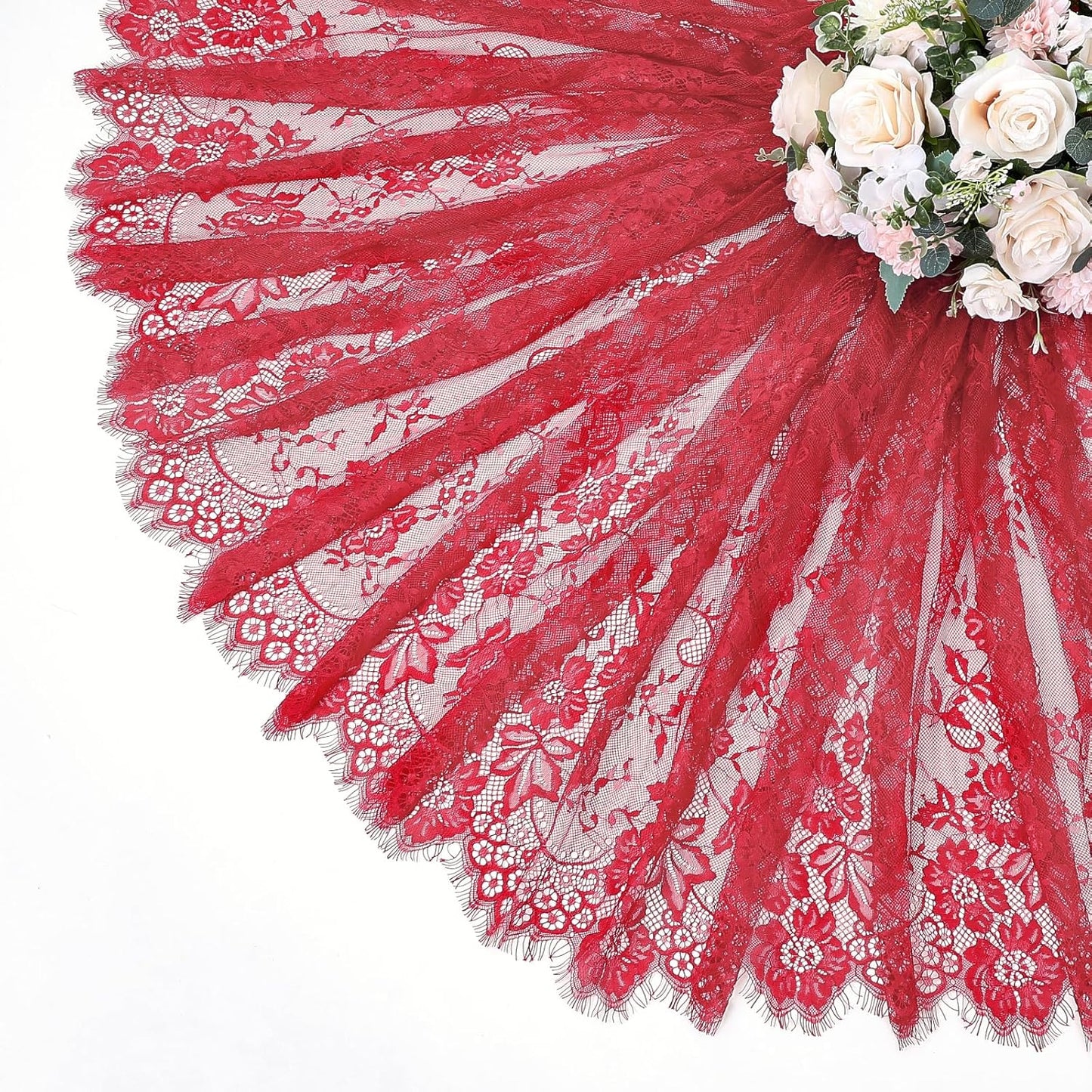 LuoluoHouse Red Tablecloth Christmas Lace Table Fabric 2pcs 60x120 Inch for Birthday Rustic Wedding Bridal Shower Party Decoration Rectangle Overlay Vintage Embroidered Reception Table Cloth Decor