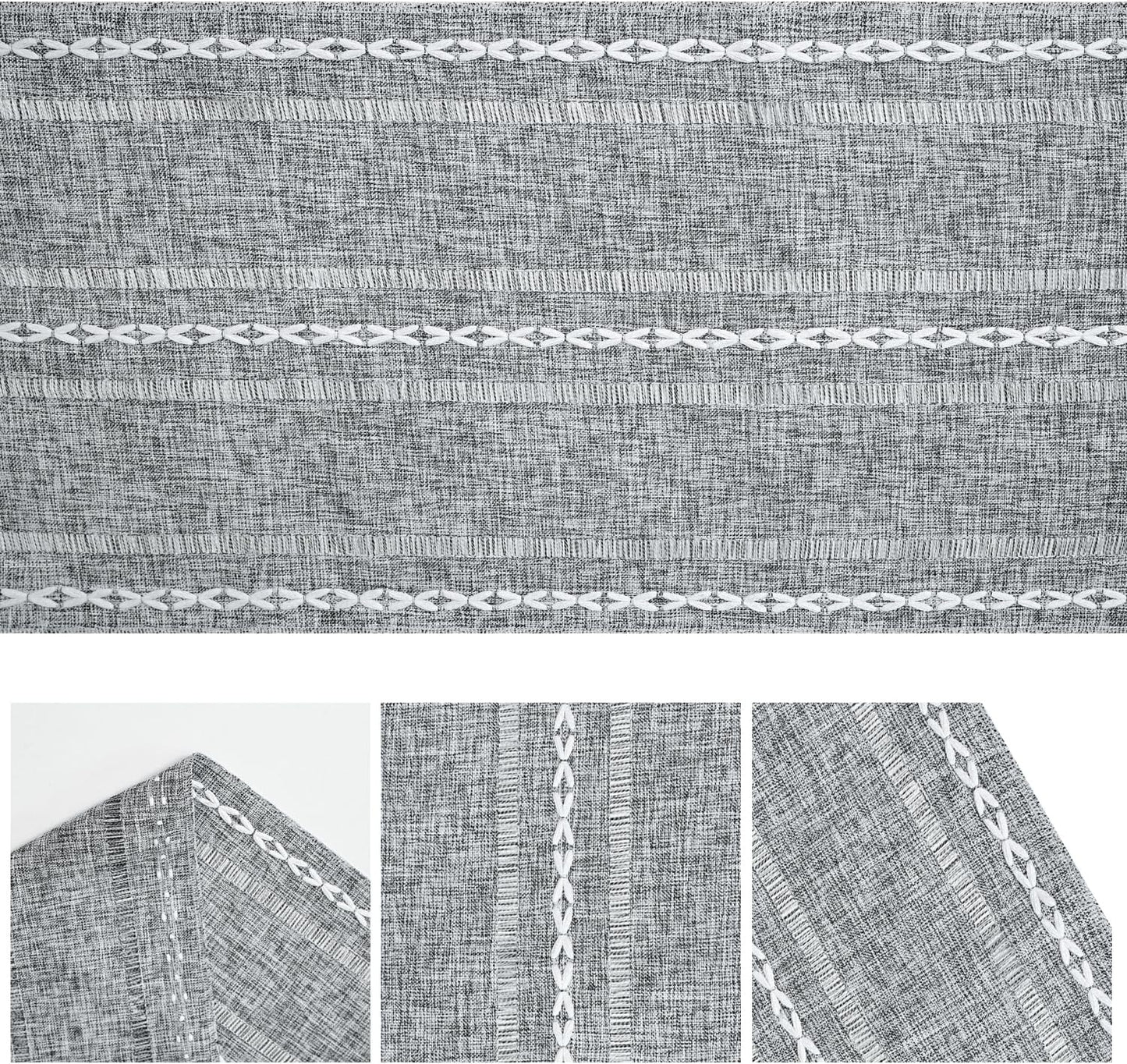 Artoid Mode Dark Grey Rustic Cotton Linen Table Runner, Seasonal Embroidered Hollow Kitchen Dining Table Decoration for Home Party Decor 13x90 Inch