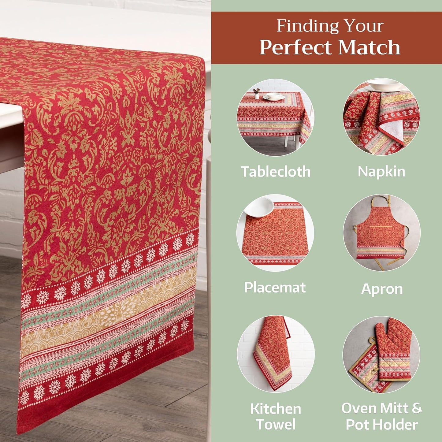 Maison d' Hermine Table Runner 100% Cotton Double Layer Table Runners 108 inches Long Decorative for Home Kitchen Dining Party Baby Shower Wedding Bridal Shower (Sofia, 14.50" x 108")