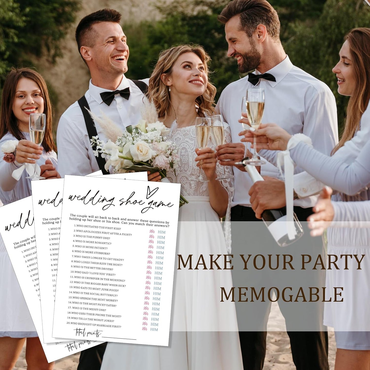 Fun Wedding Games Set - 25 Bridal Shower Games Cards, Engaging Bridal Party Entertainment for Wedding Shower, Engagement Party & Reception Fun a Must-Have for Minimalist Newlywed Game - A06