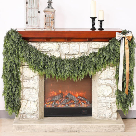 Real Touch Cedar Garland - Artificial Christmas Garlands Faux Green Cedar Fake Pine Needles Garland for Fireplace,Table, Stairs, Mantle, Window,Indoor Outdoor,Home,Holiday Decor(1 PCS,6 FT)