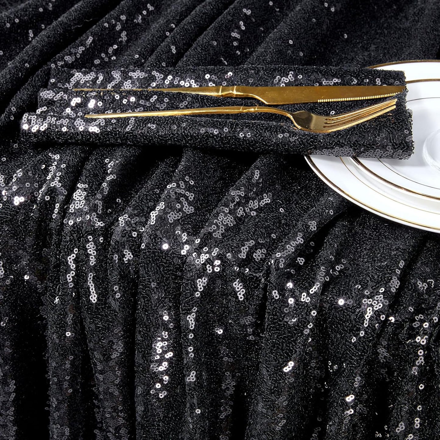 QueenDream Tablecloth 90x156 Rectangle Sequin Tablecloth Black Wedding Table Linens Glitter Birthday Bridal Party Indoor Outdoor Decorations