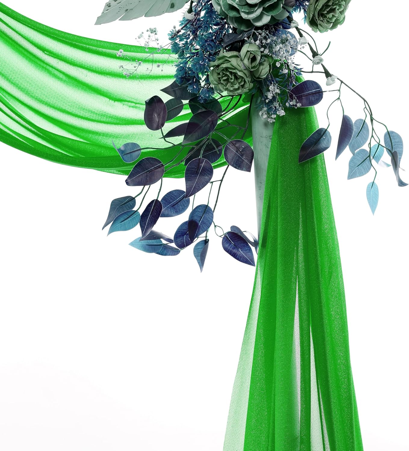 VDS Pack of 2 Panel (30 Inch X 50 Feet) Wedding Arch Draping Fabric Sheer Chiffon Fabric Drapery for Wedding Ceremony Reception Swag Backdrop Canopy Chuppah ARBO Altars Decoration (Green)